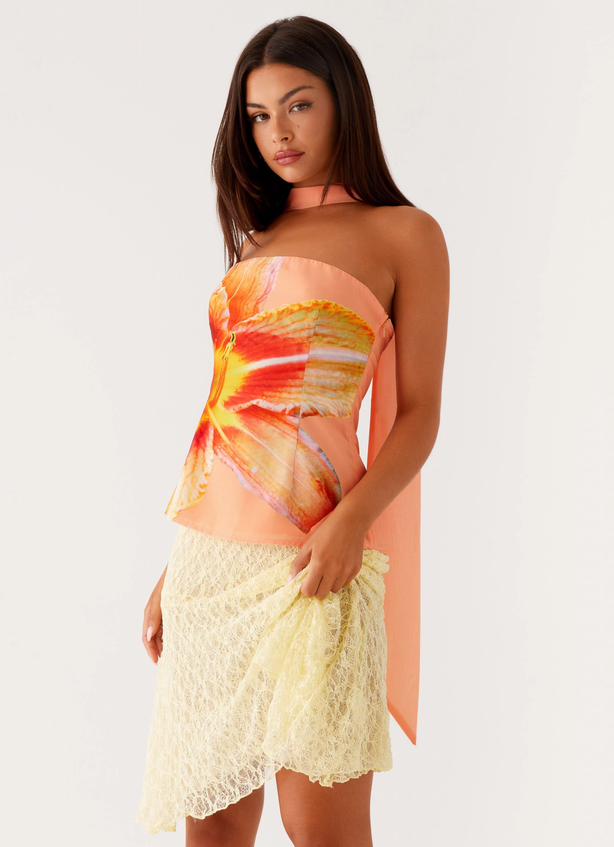 AntiSlipGrip Blaise Scarf Top - Orange Floral