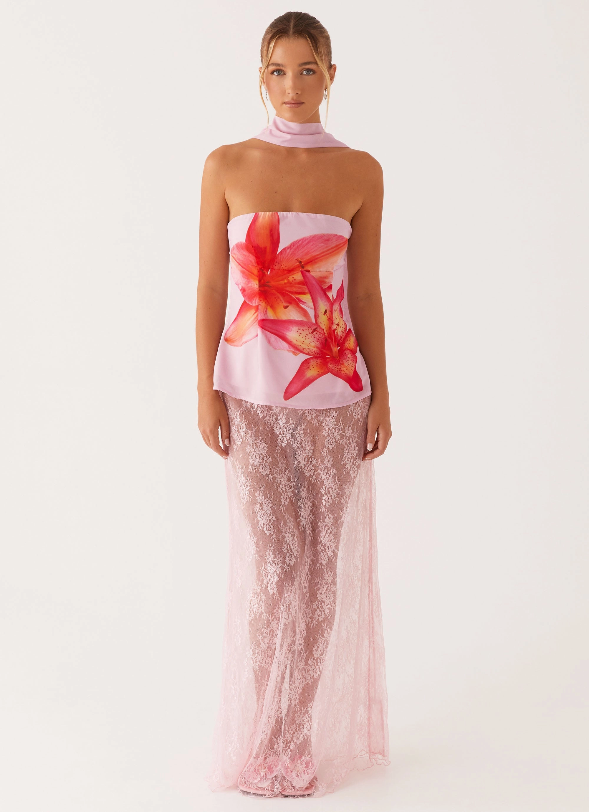 Blaise Scarf Top - Pink Floral Cozy Blouse