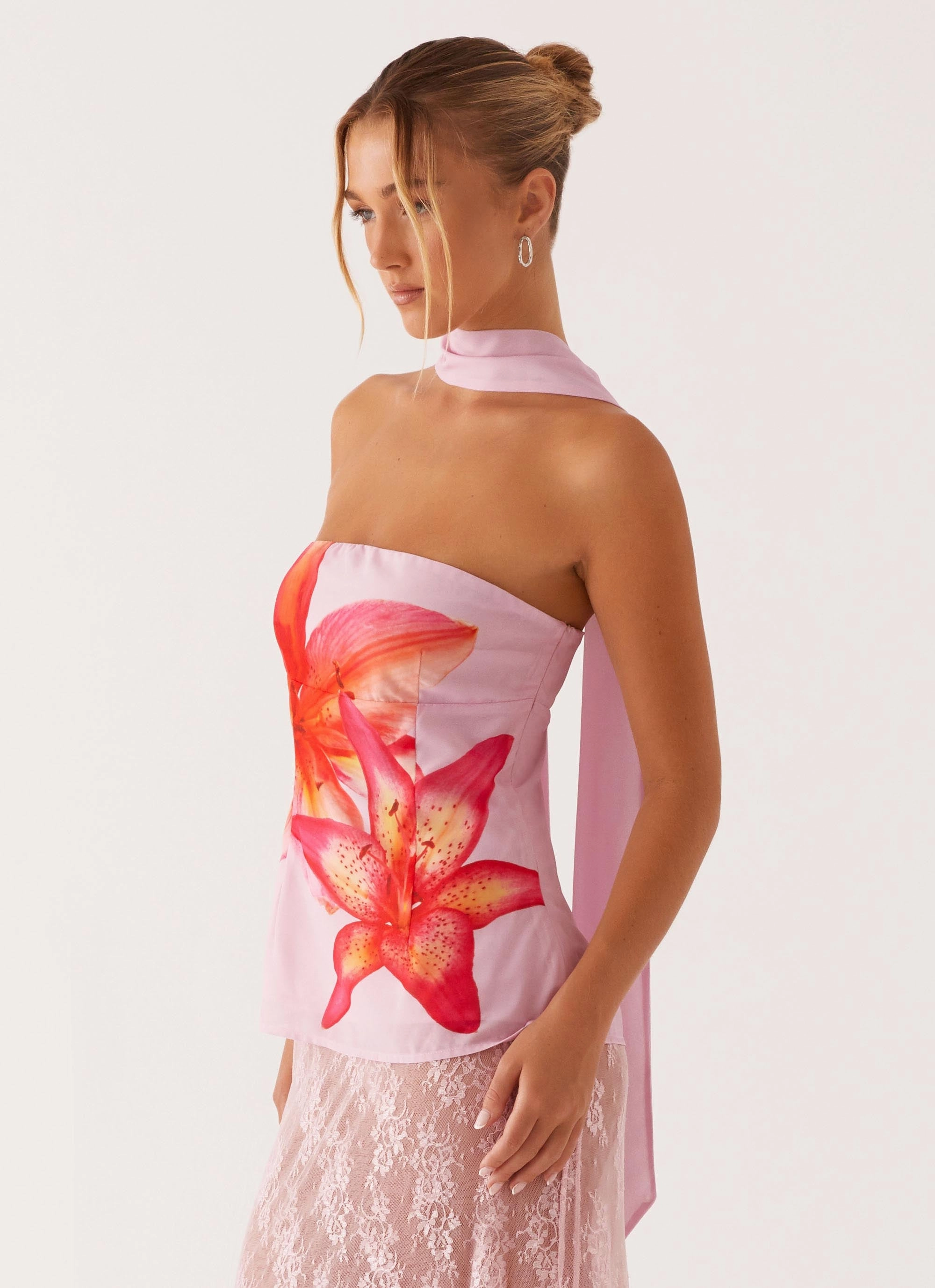 Blaise Scarf Top - Pink Floral Biodegradable Fiber NonRestrictive Armholes