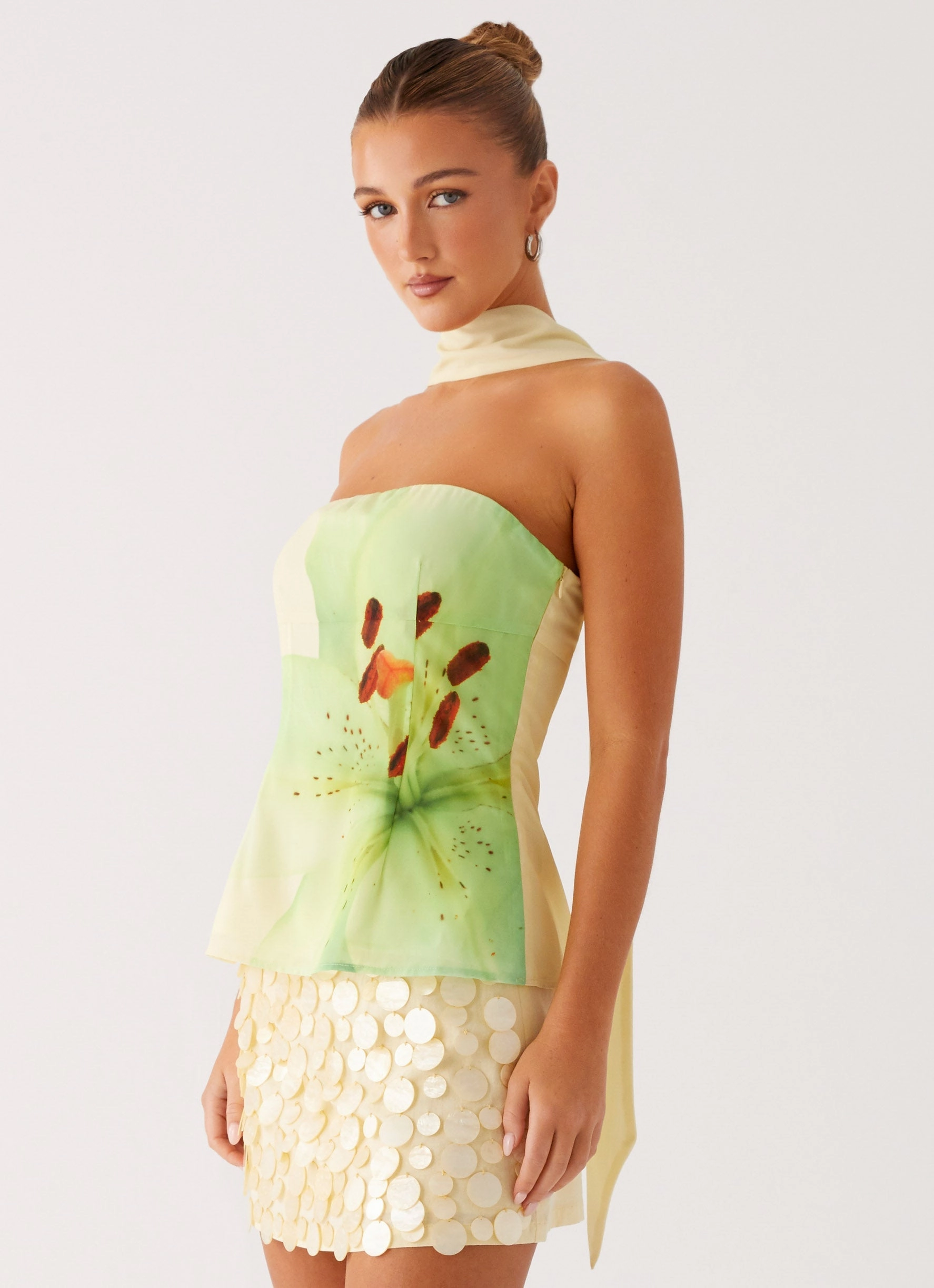 Blaise Scarf Top - Yellow Floral EasyCareFabric BrushedInnerSurface