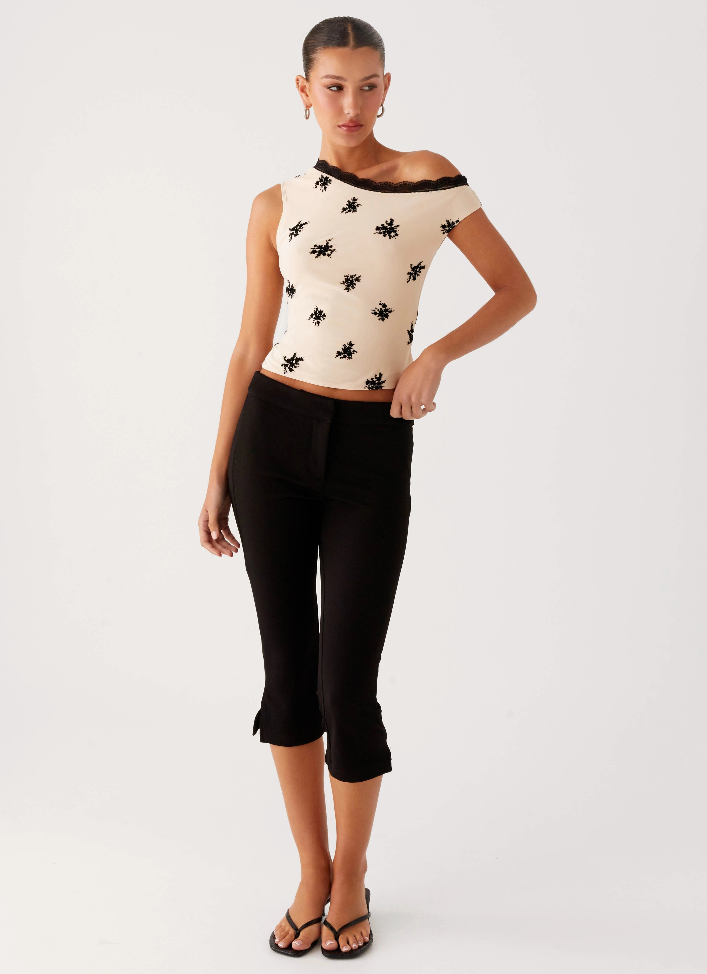 Blind Faith Flock One Shoulder Top - Cream UVProtection