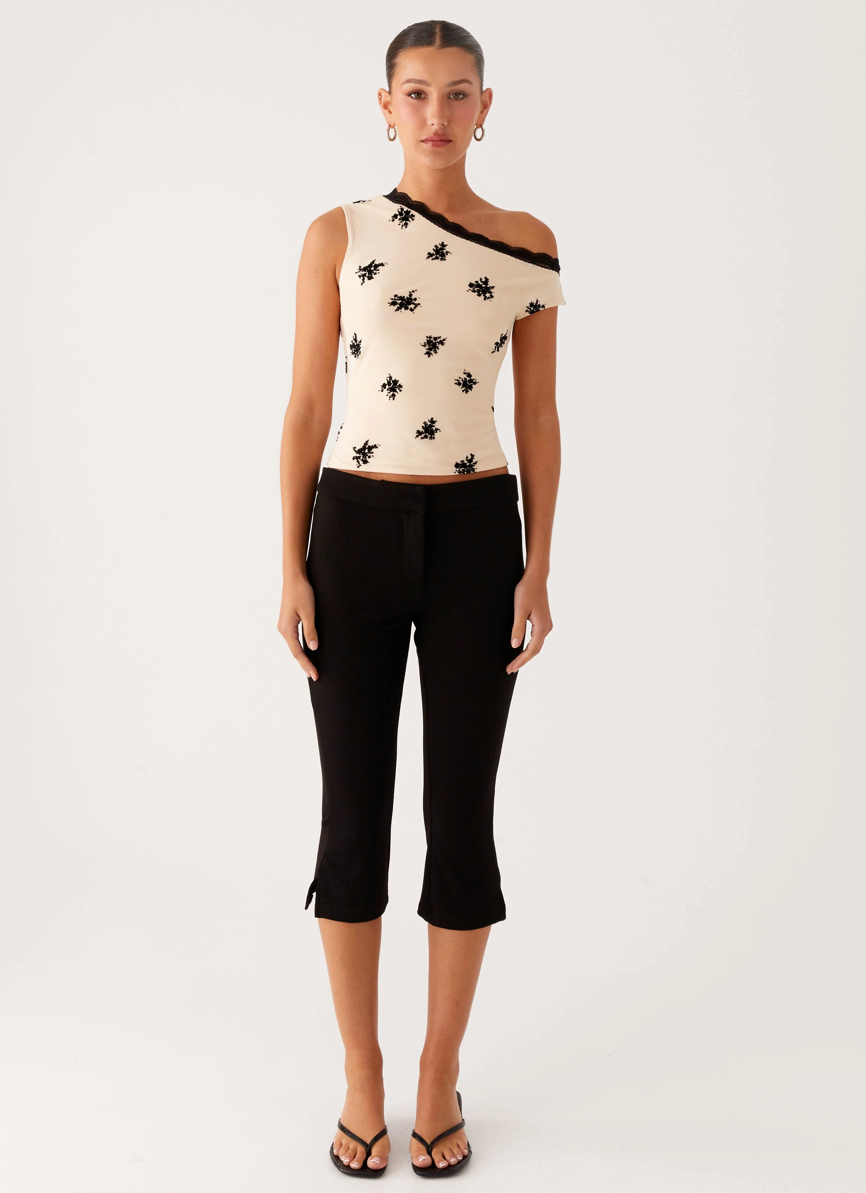 Blind Faith Flock One Shoulder Top - Cream OdorResistantFinish Low Profile Zipper Closure