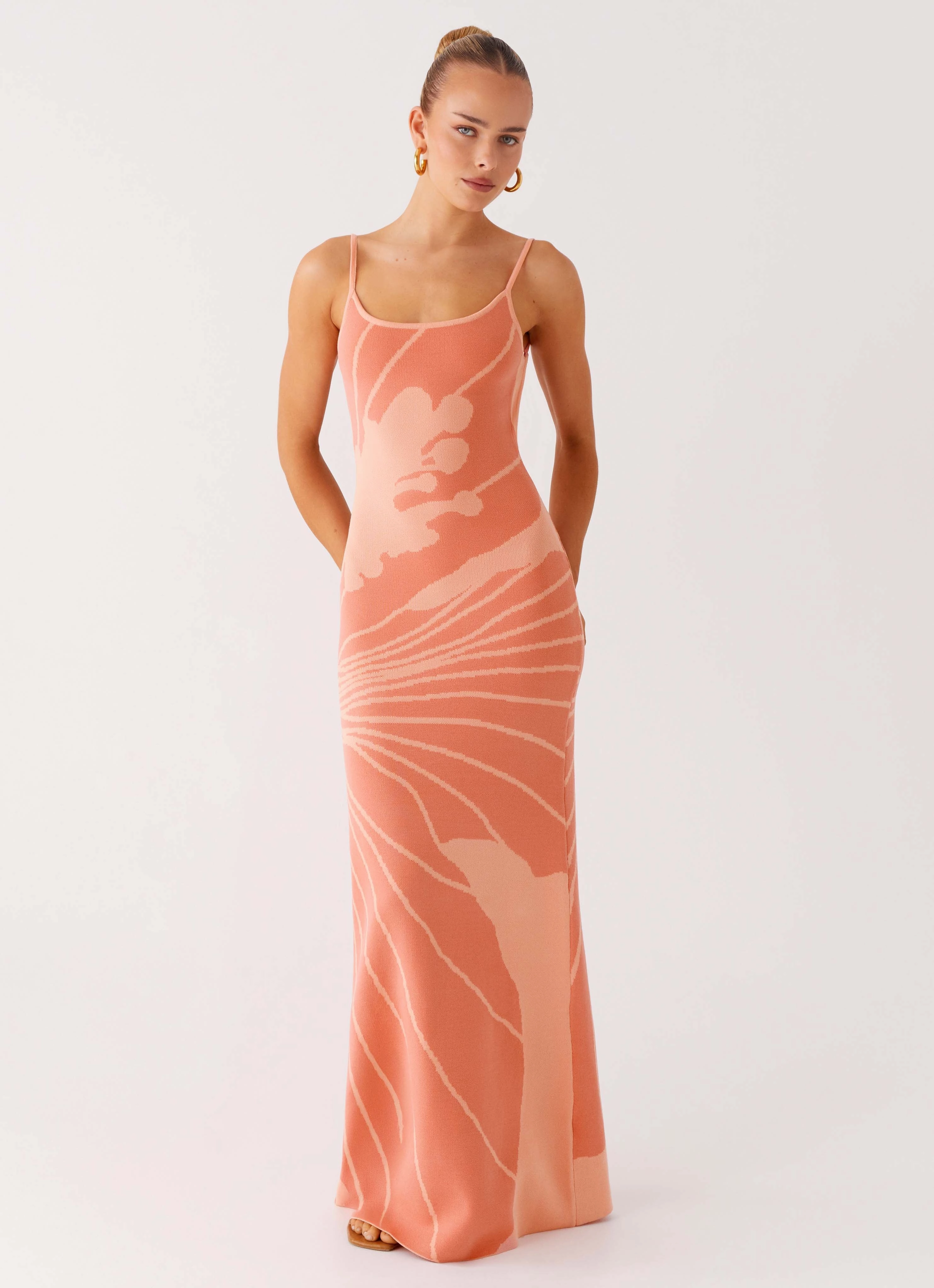 Bliss View Knit Maxi Dress - Peach Square Neck Day Fit