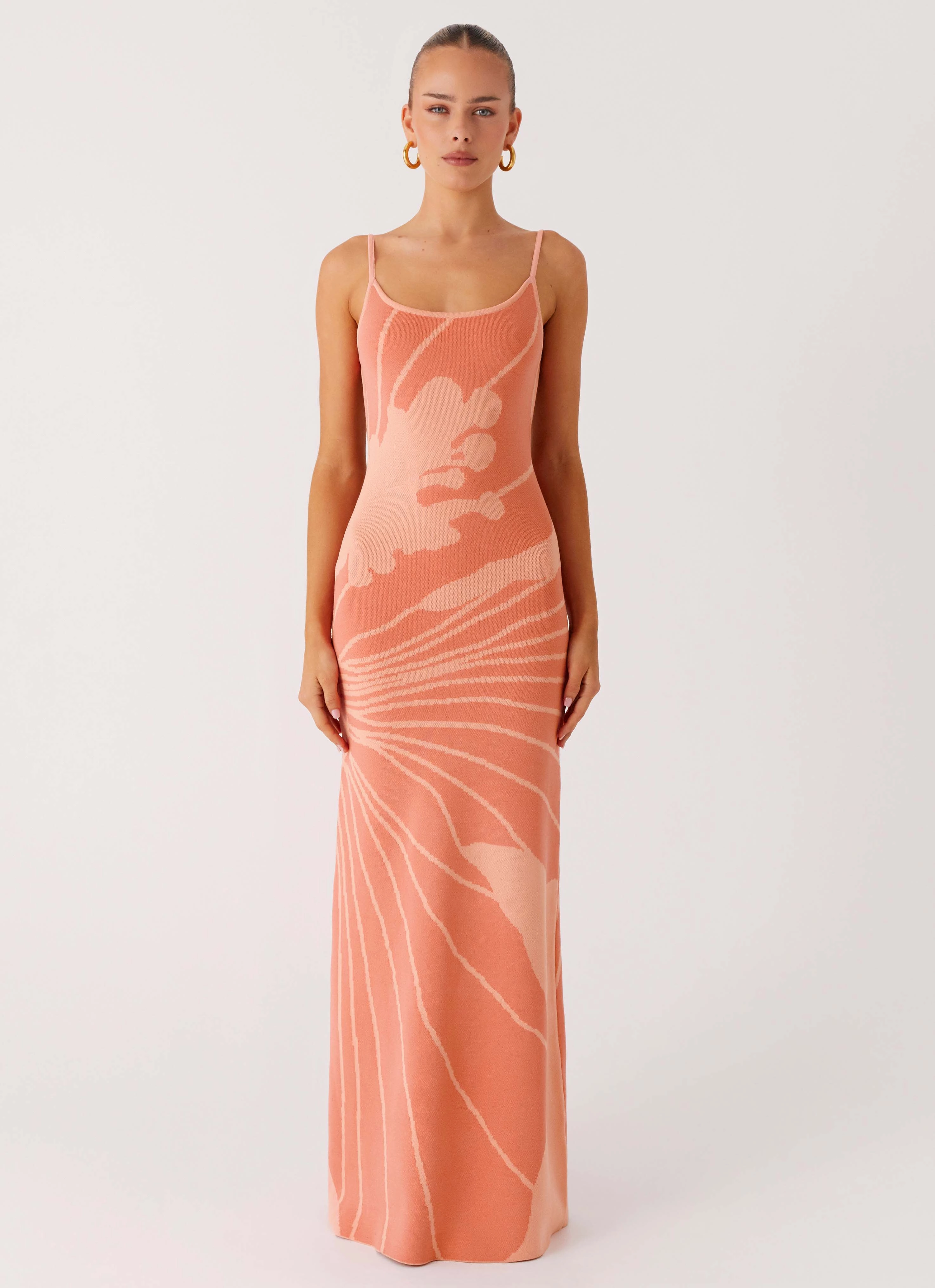 Bliss View Knit Maxi Dress - Peach Fashionable Cut