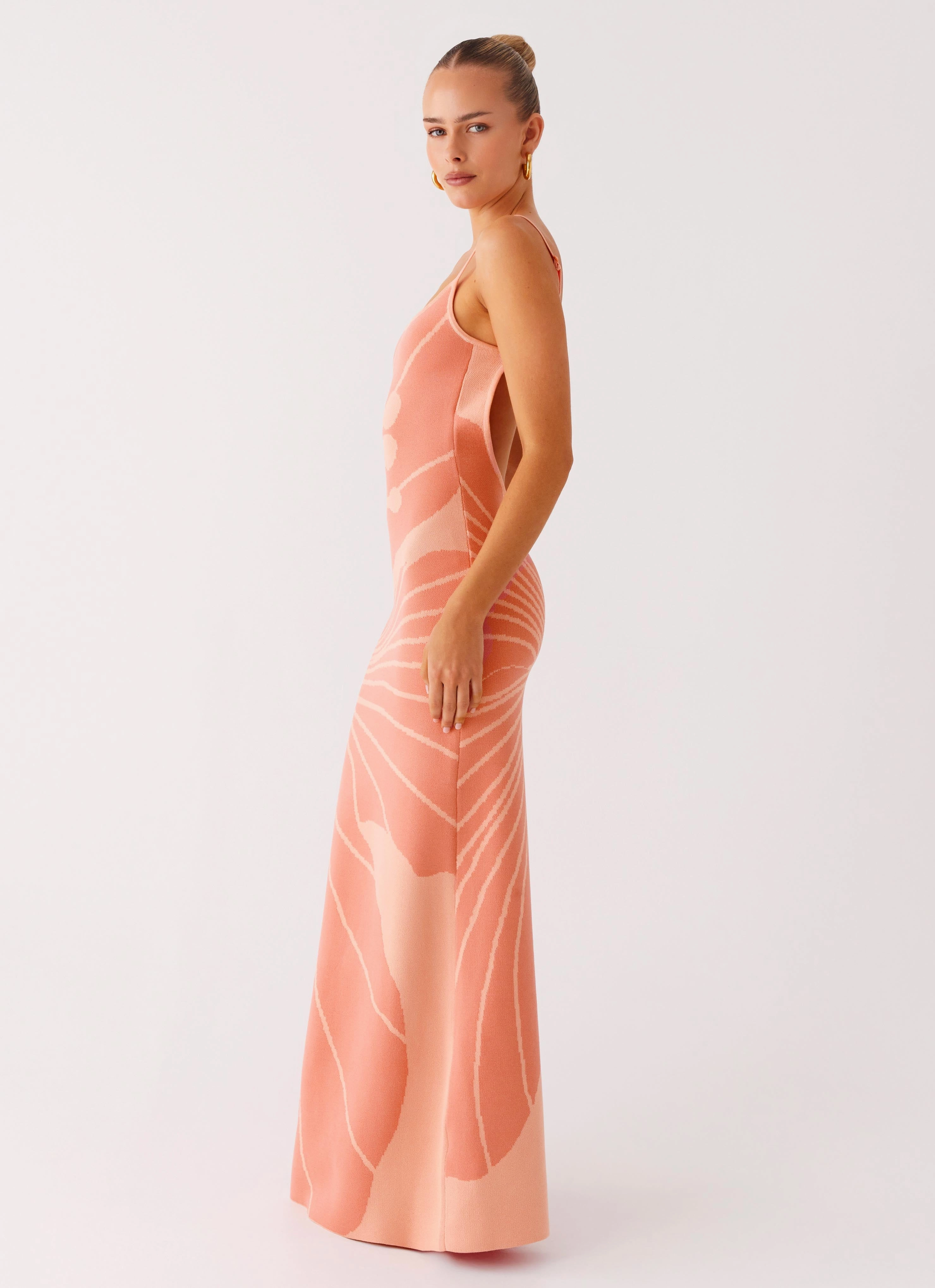 Bliss View Knit Maxi Dress - Peach Fashionable event gown Urban Favorite