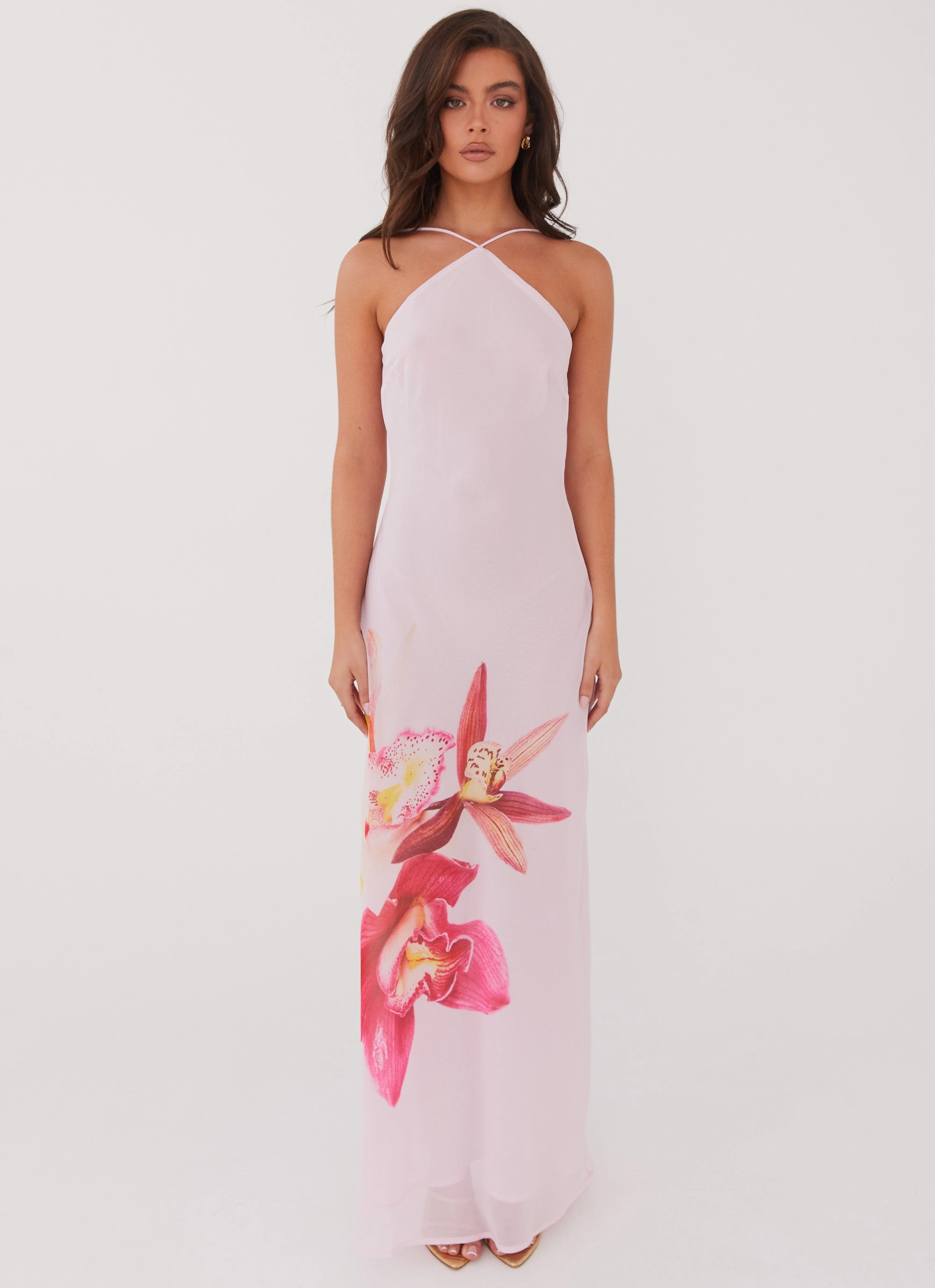 Stylish Appearance Blossom Hearts Maxi Dress - Pink Peony