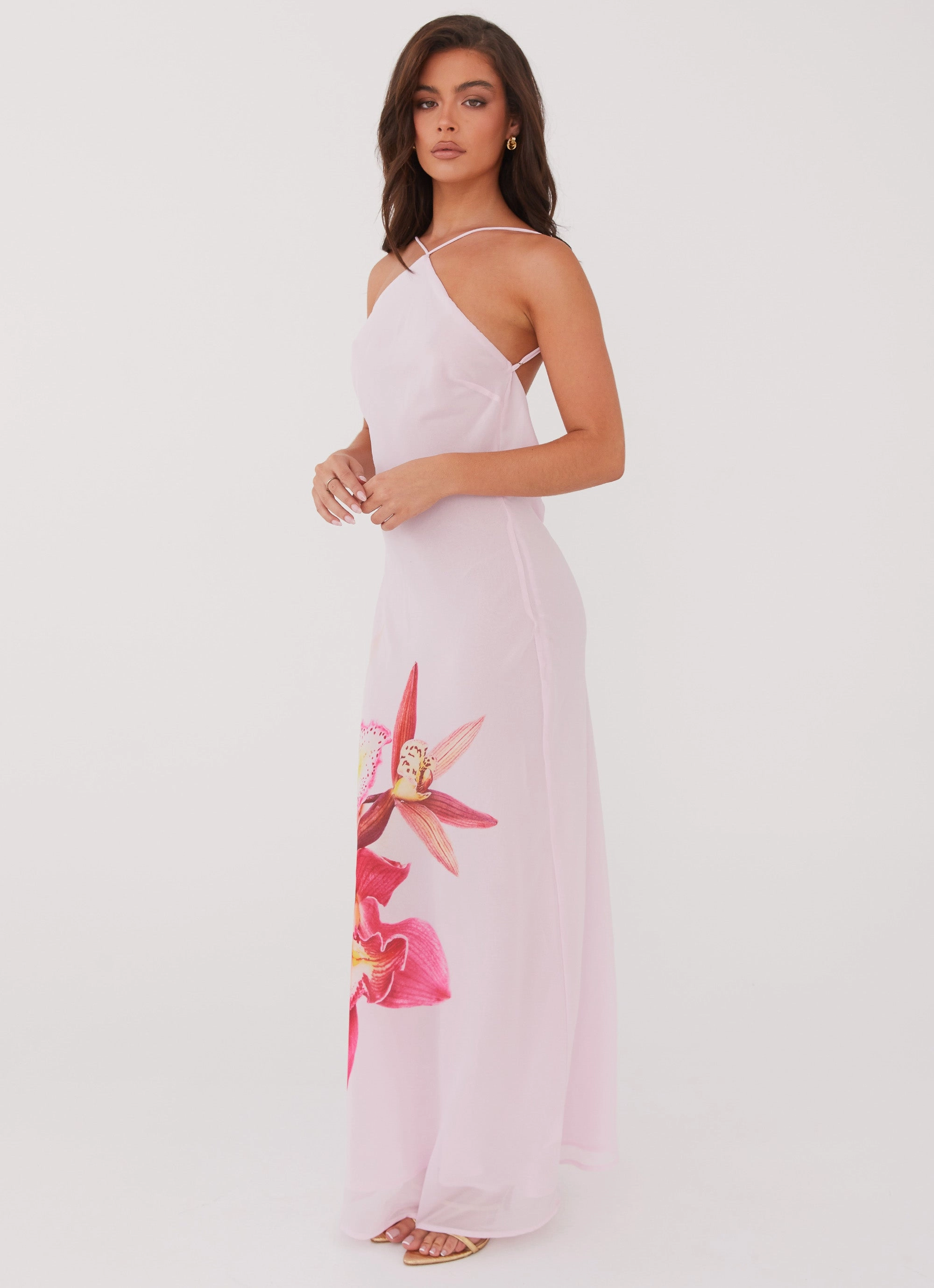 Flexible Layers Smooth Tone Blossom Hearts Maxi Dress - Pink Peony
