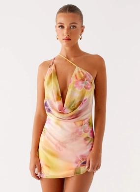 Bohemian Bliss Mesh Mini Dress - Sunburst Floral Natural Flow