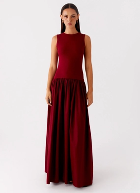 Shivani Maxi Dress - Maroon WrinkleResistantFinish Work-Ready Look