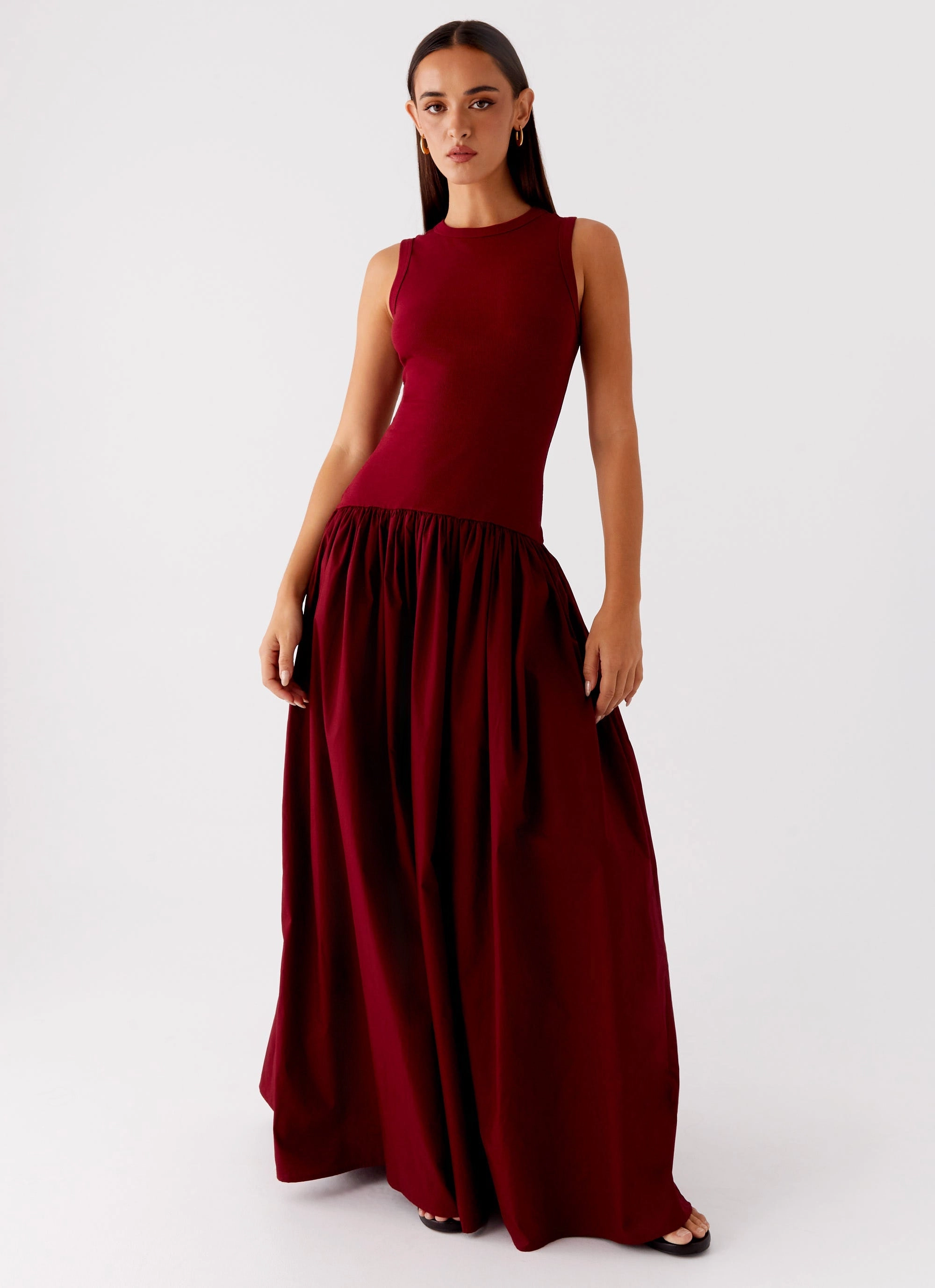 Layered Comfort Wear Classic A-line design Shivani Maxi Dress - Maroon