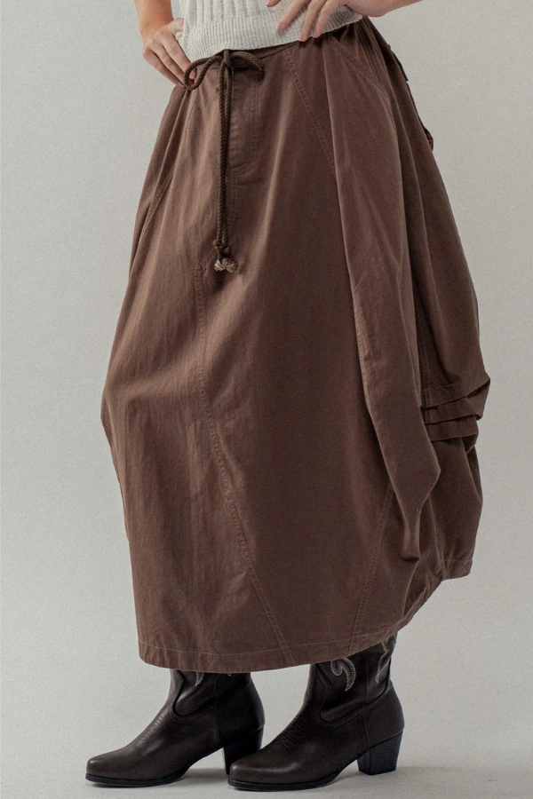 Boho Barrel Maxi Skirt - Brown Quick Dry Performance