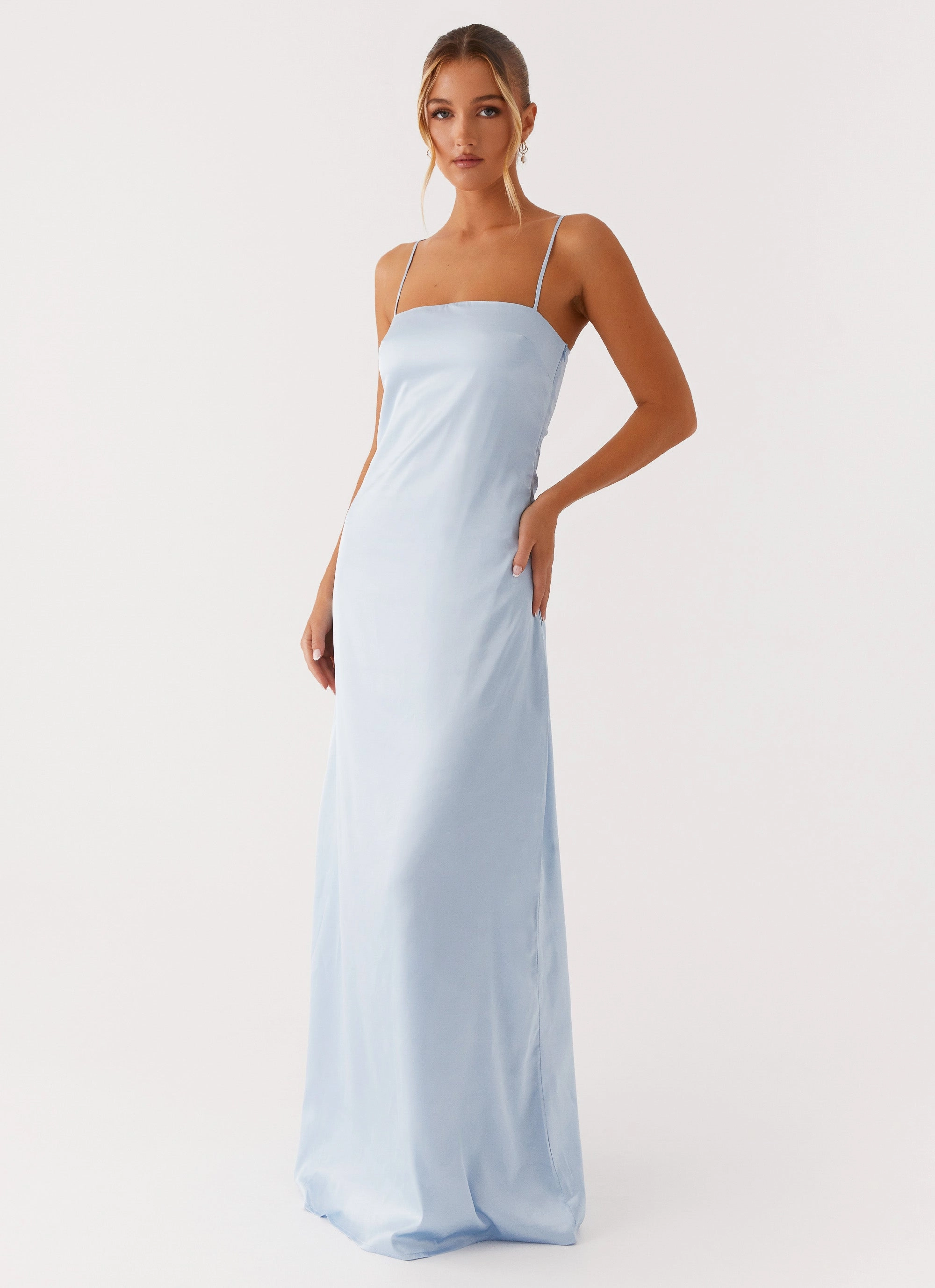 Silky Drape Aster Bloom Maxi Dress - Blue