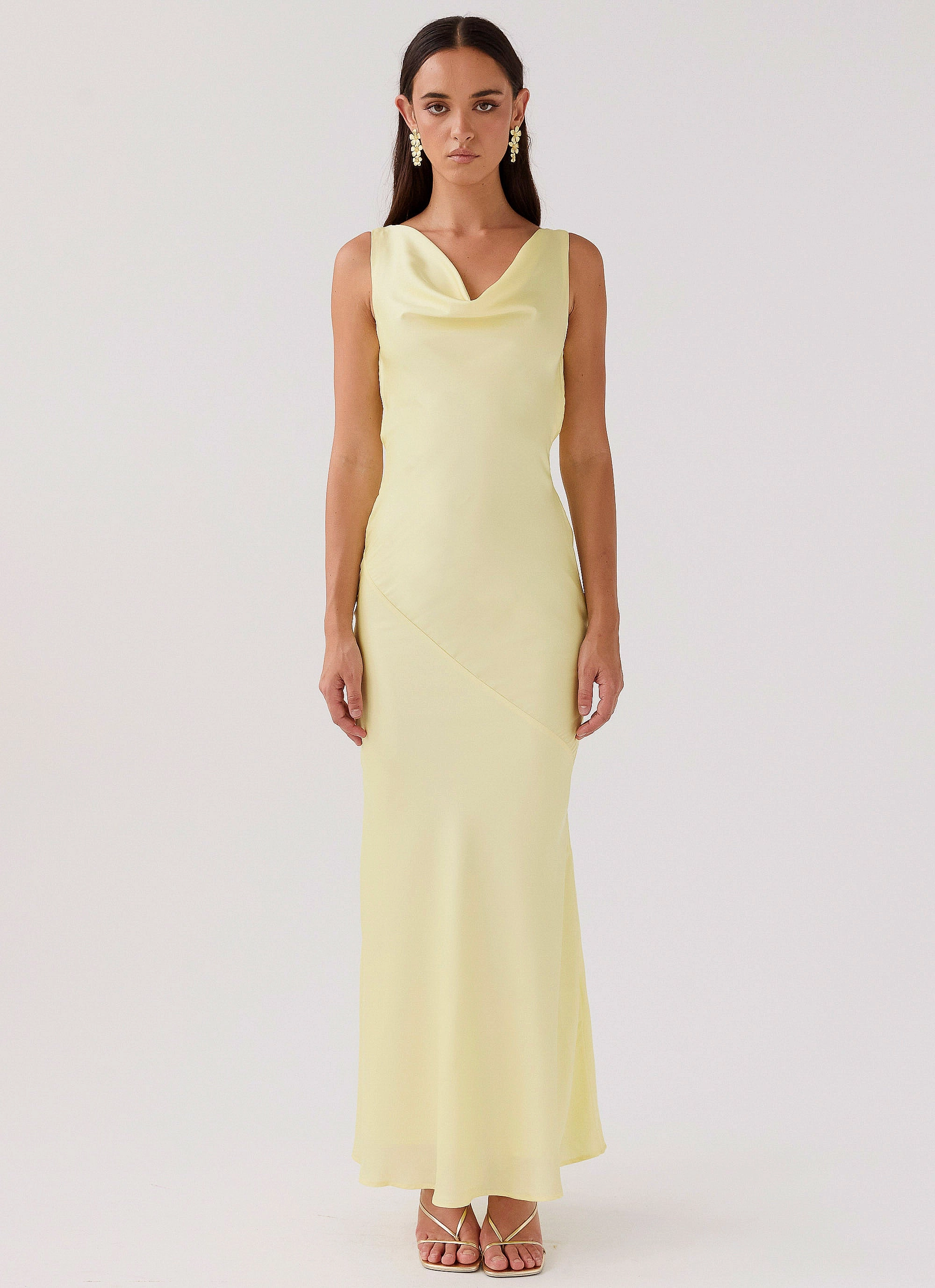 Subtle Finish Lazy Pick Be Mine Satin Maxi Dress - Canary