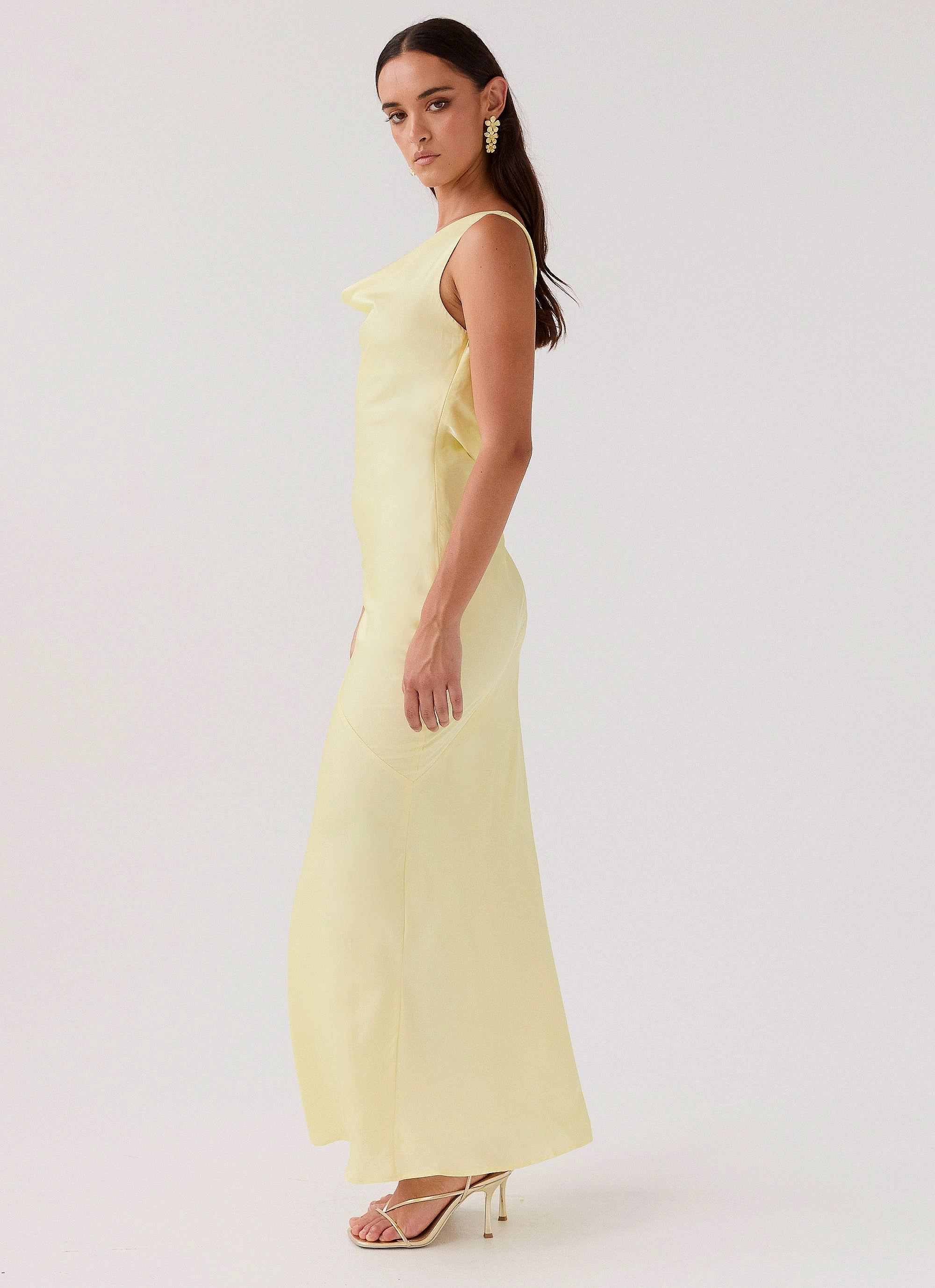 Be Mine Satin Maxi Dress - Canary Party Floral