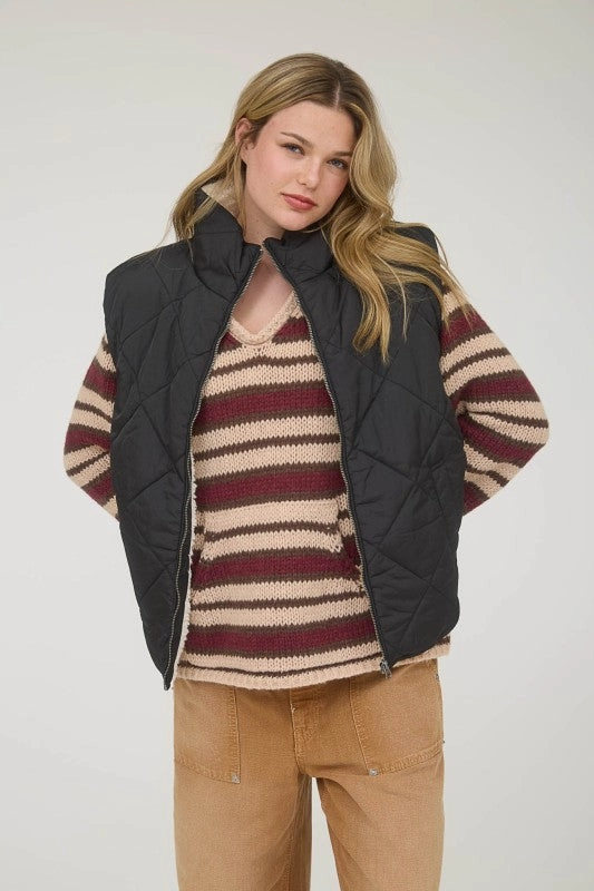 Modern Aesthetic Taylor Quilted Zip Up Fleece Lined Puffer Vest