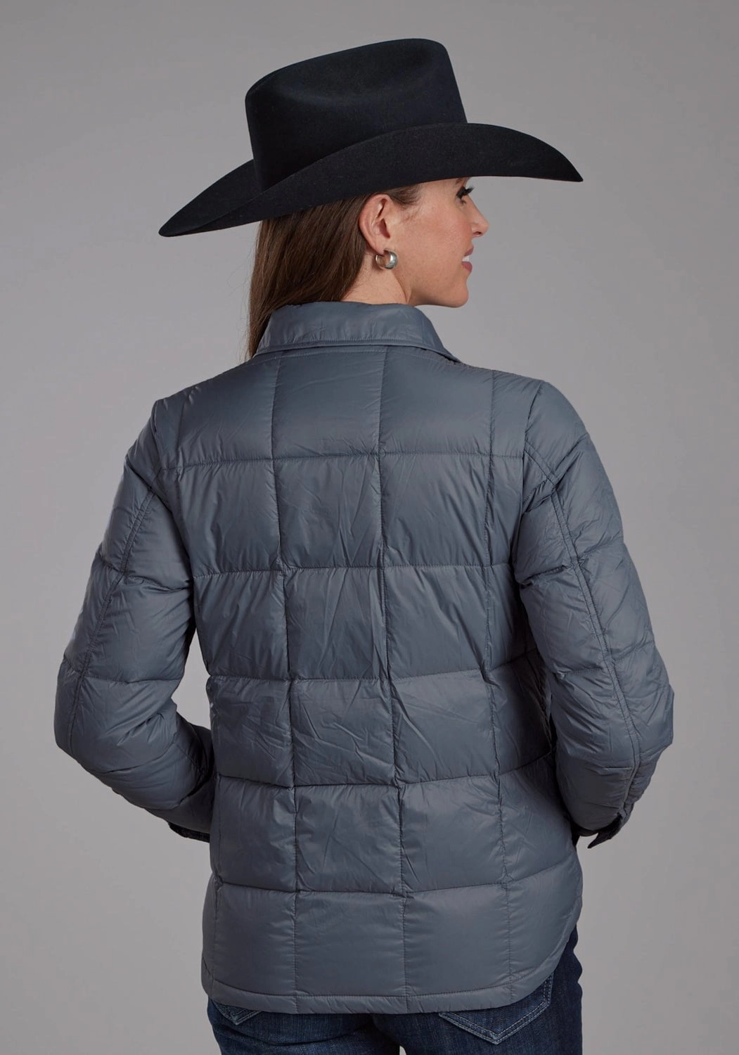 Roper Womens Down Filled Shirt Silver Blue 100% Nylon Softshell Jacket Basic Travel Fit Weatherproof Seams