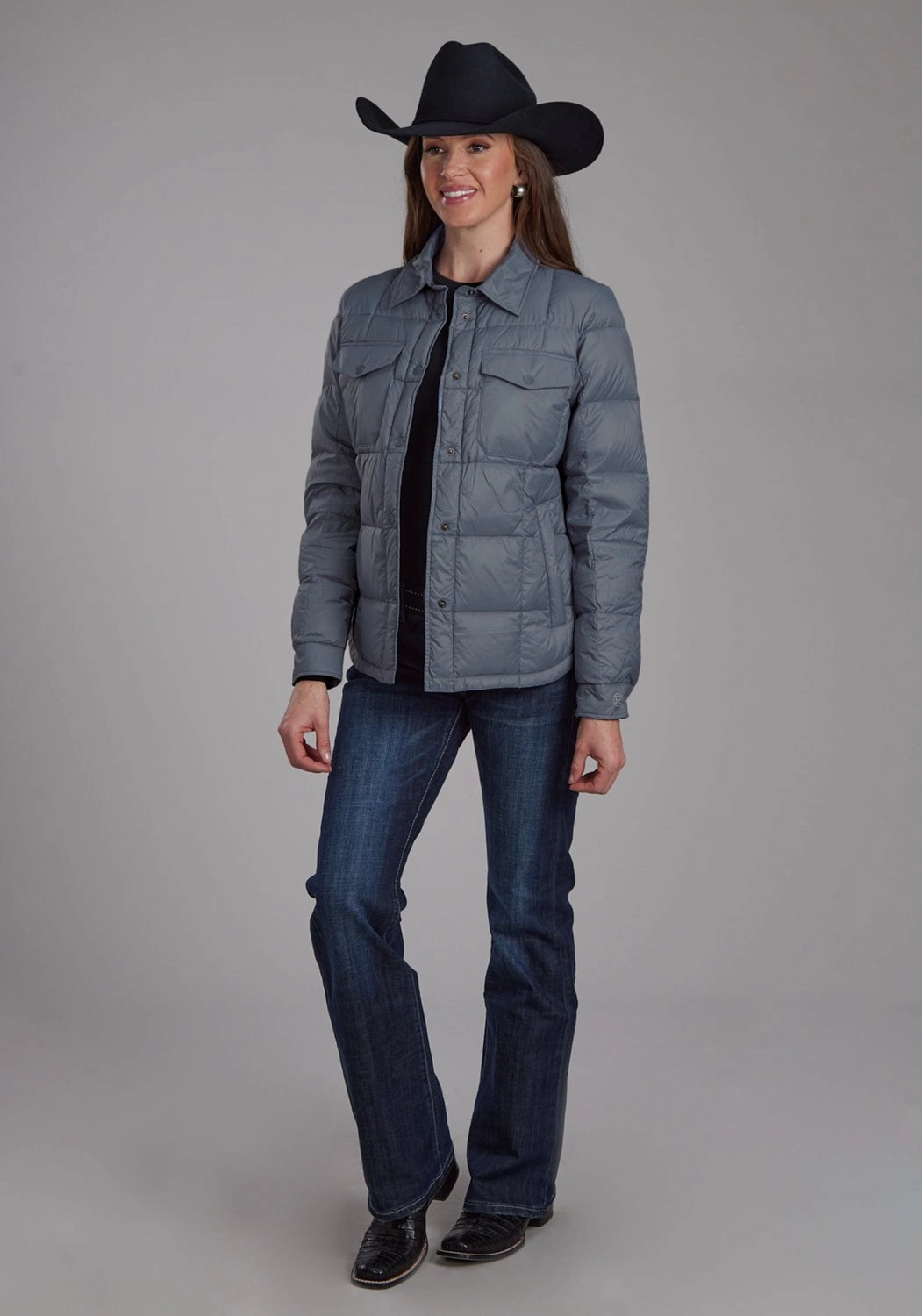 Comfort Fit Roper Womens Down Filled Shirt Silver Blue 100% Nylon Softshell Jacket