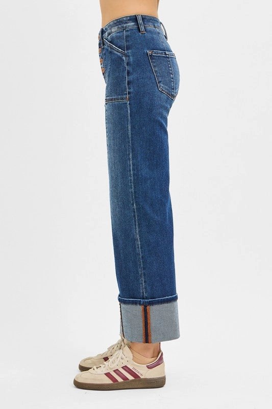 Winnie High Rise Crop Wide Straight Cuffed Jeans FullCut Shoulder