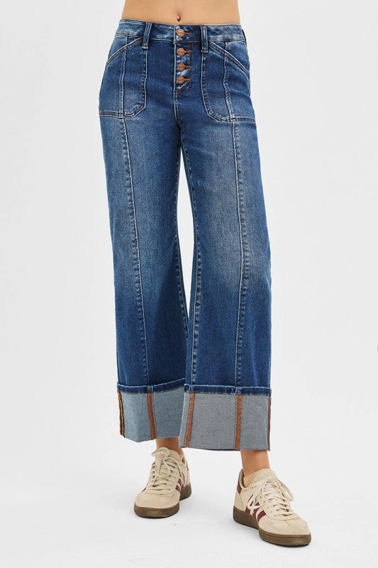 FrictionResistant Trim Winnie High Rise Crop Wide Straight Cuffed Jeans