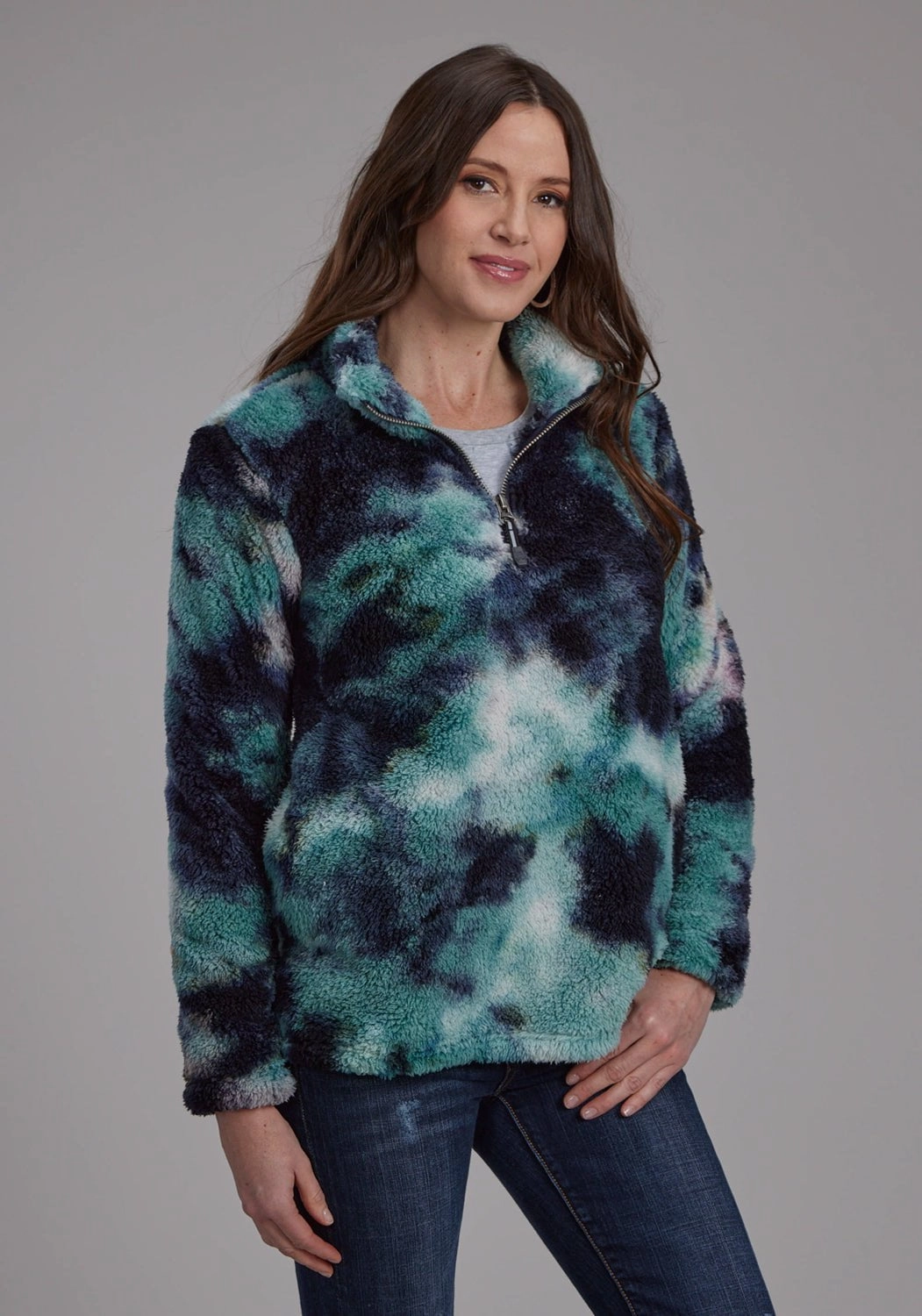 SoftInnerLayer Roper Womens Tie Dye Polar Blue 100% Polyester Fleece Jacket