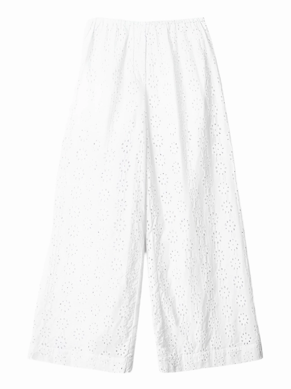 Bonfire Pant in White Eyelet Recycled Polyester Blend