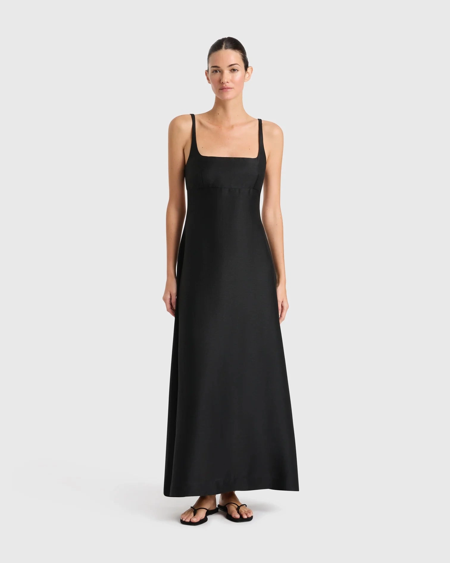Bormio Open Back Maxi Dress in Black velvet feel Adjustable-Length