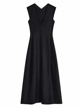 Gentle Texture Fashionable Comfort Wear Bormio V Neck Midi Dress in Black
