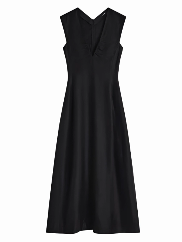 Gentle Texture Fashionable Comfort Wear Bormio V Neck Midi Dress in Black