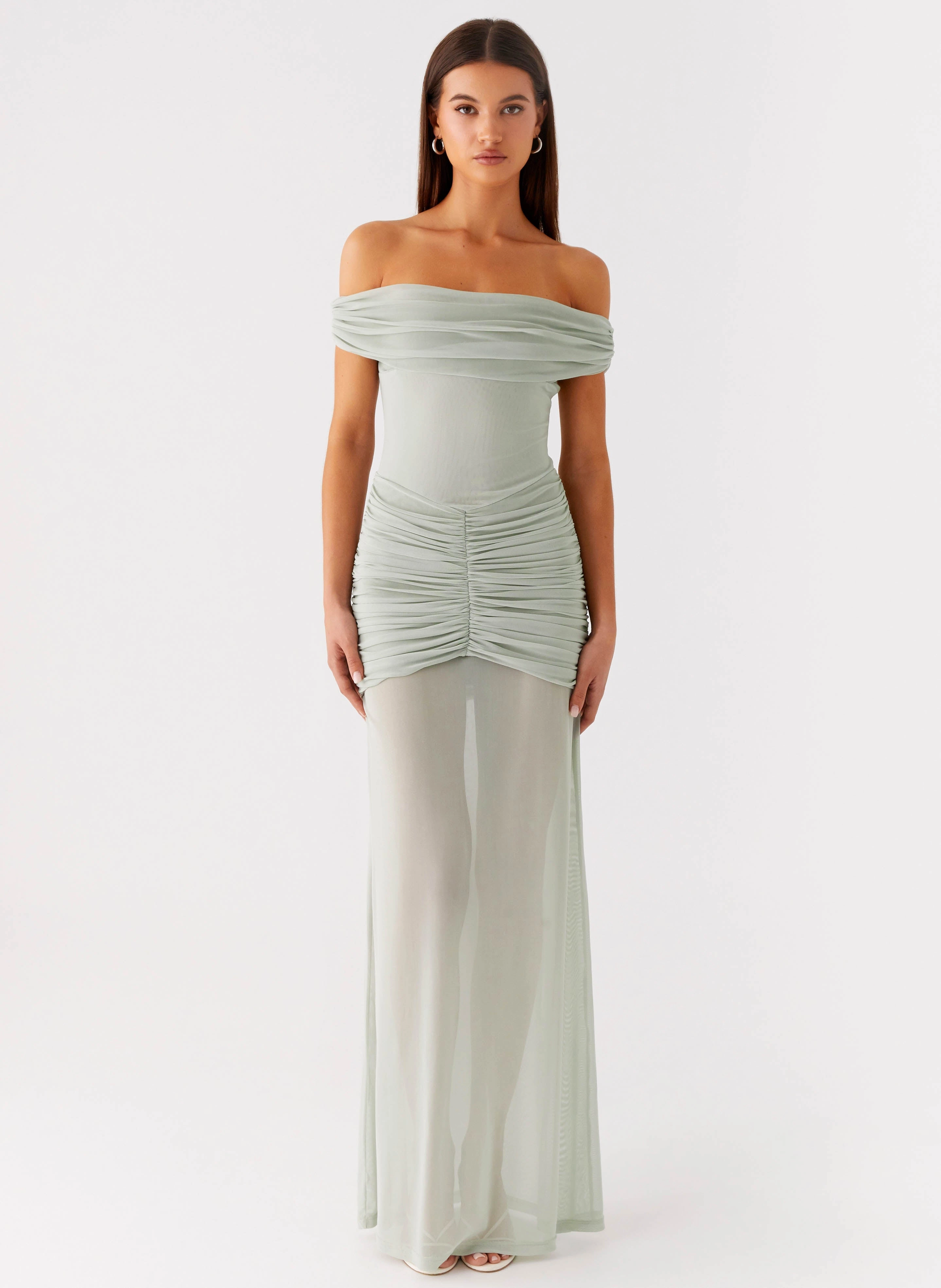 Eyllin Off Shoulder Maxi Dress - Sage Chain-Detail Light Shape