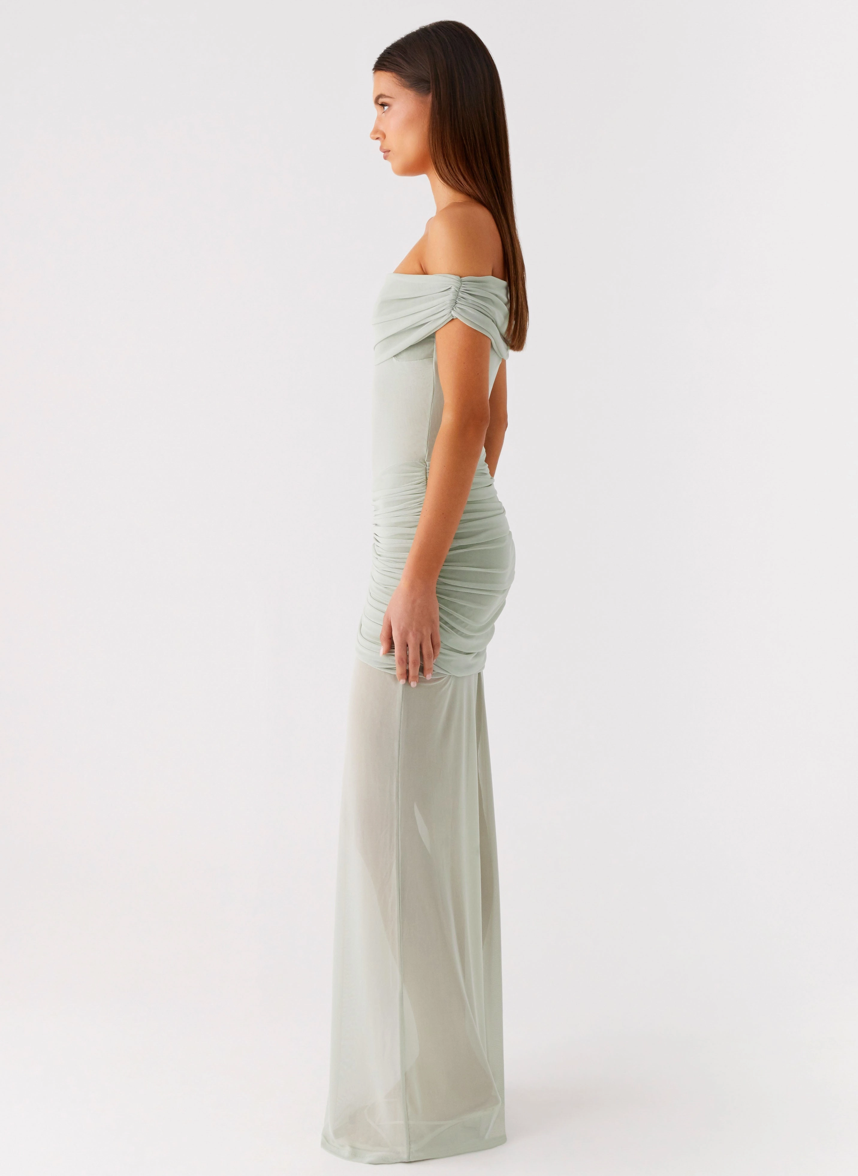 Fresh Palette Soft Air Eyllin Off Shoulder Maxi Dress - Sage