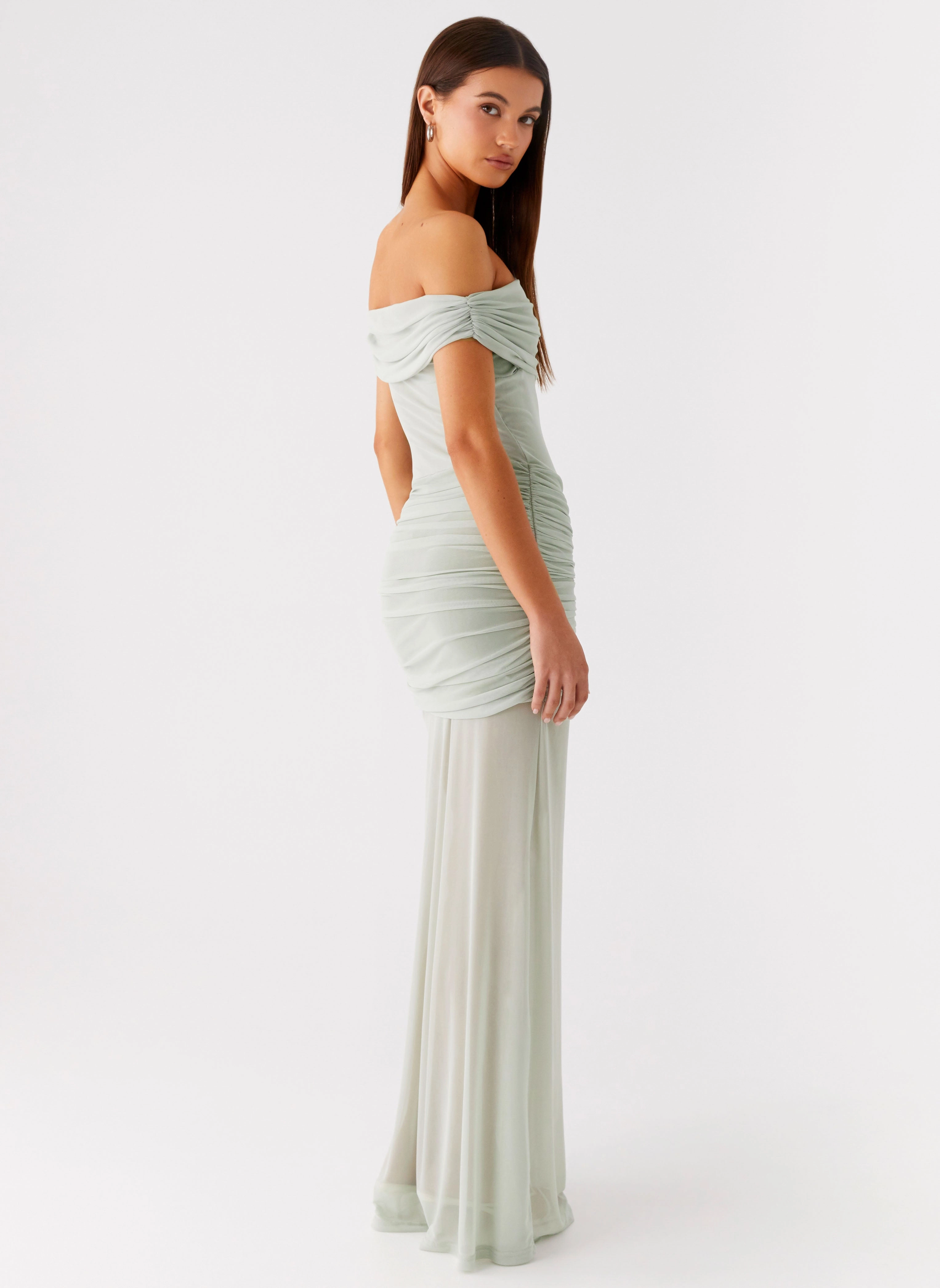 Pure Aesthetic Eyllin Off Shoulder Maxi Dress - Sage