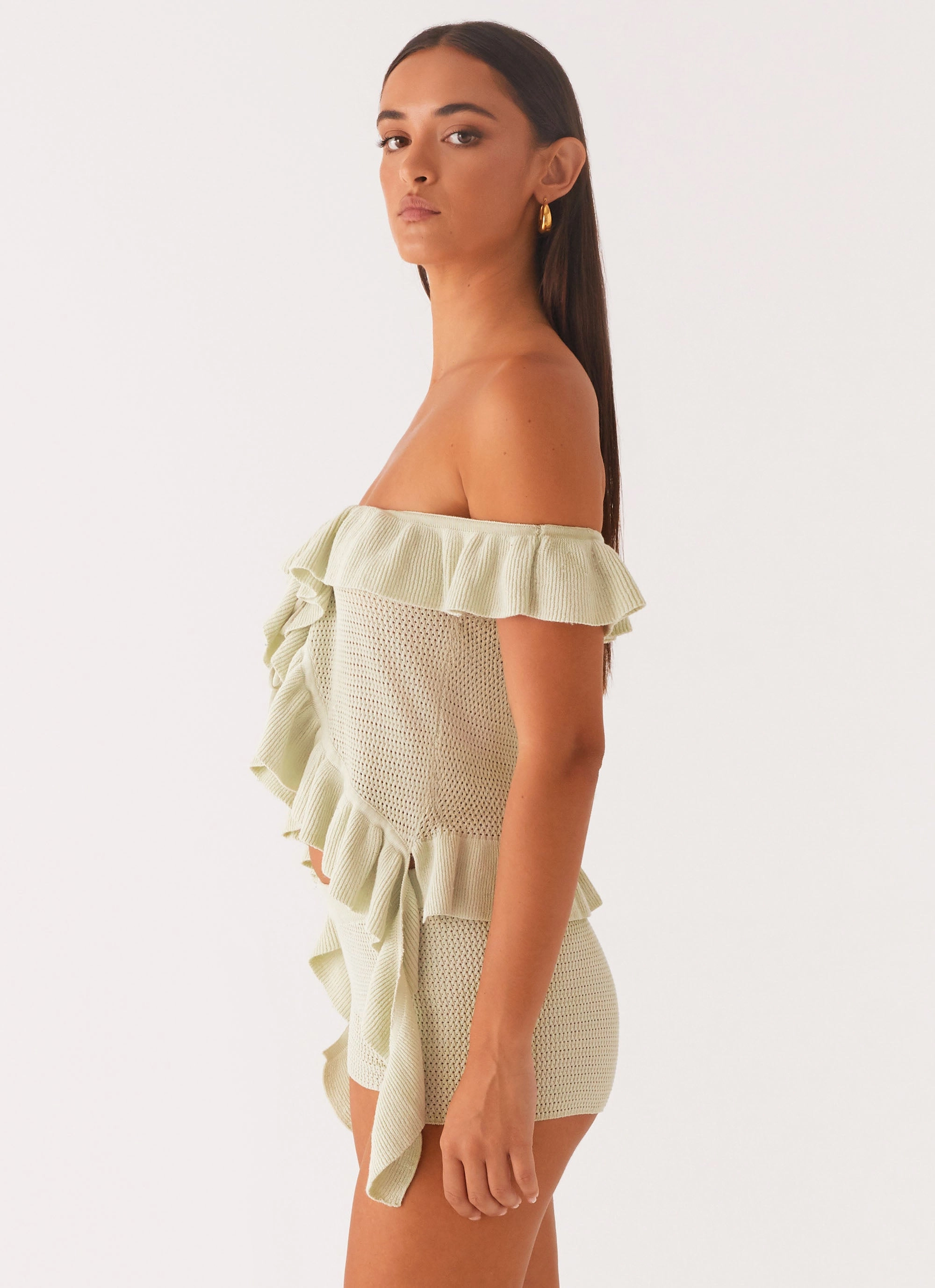 Bowen Off Shoulder Knit Top - Mint Layered Hem Detailing Quick Dry Feature