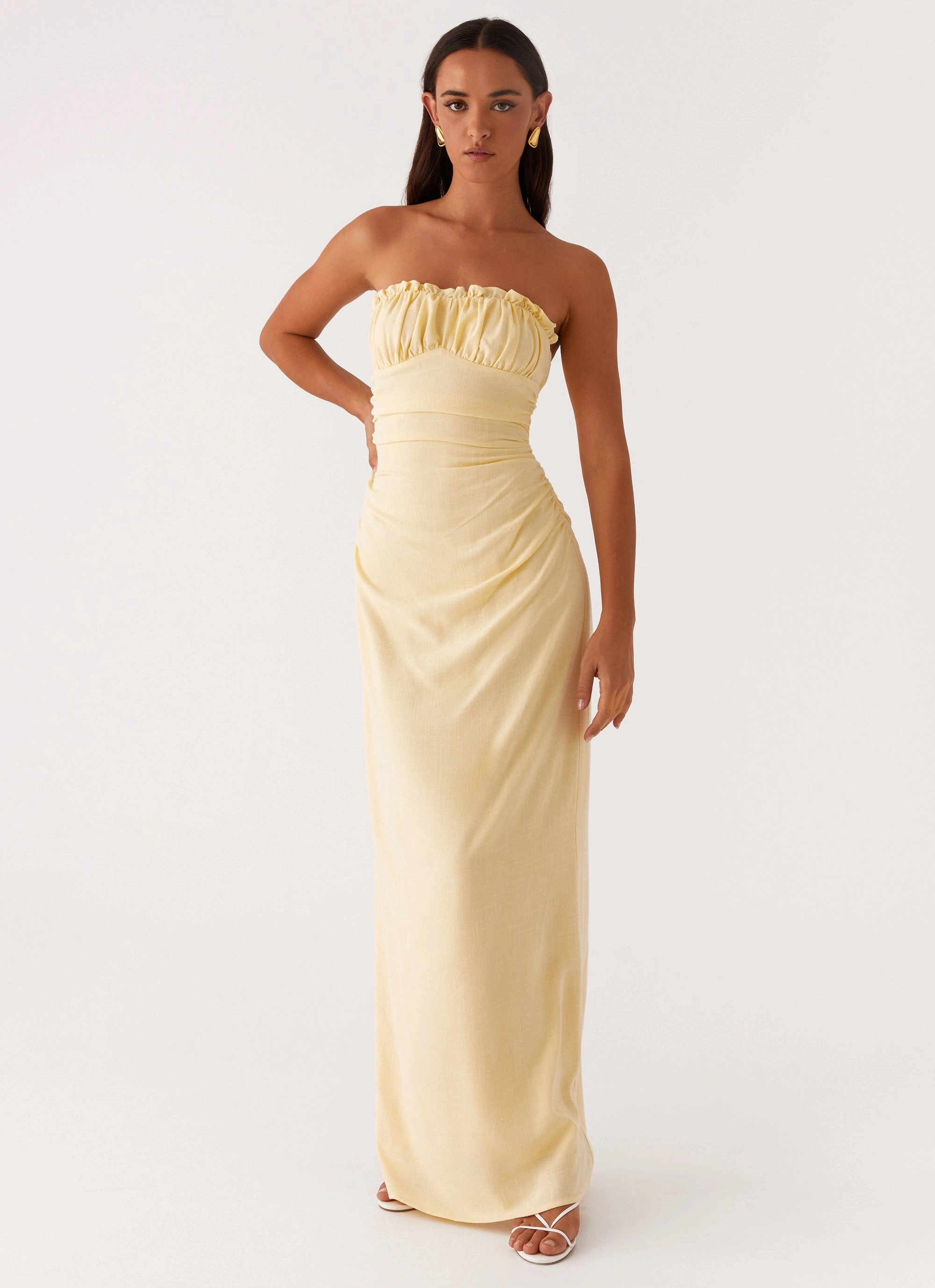 Xena Gathered Maxi Dress - Yellow Relaxed Fit