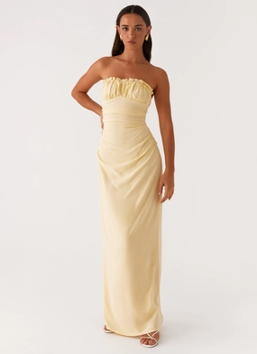 Xena Gathered Maxi Dress - Yellow Relaxed Fit