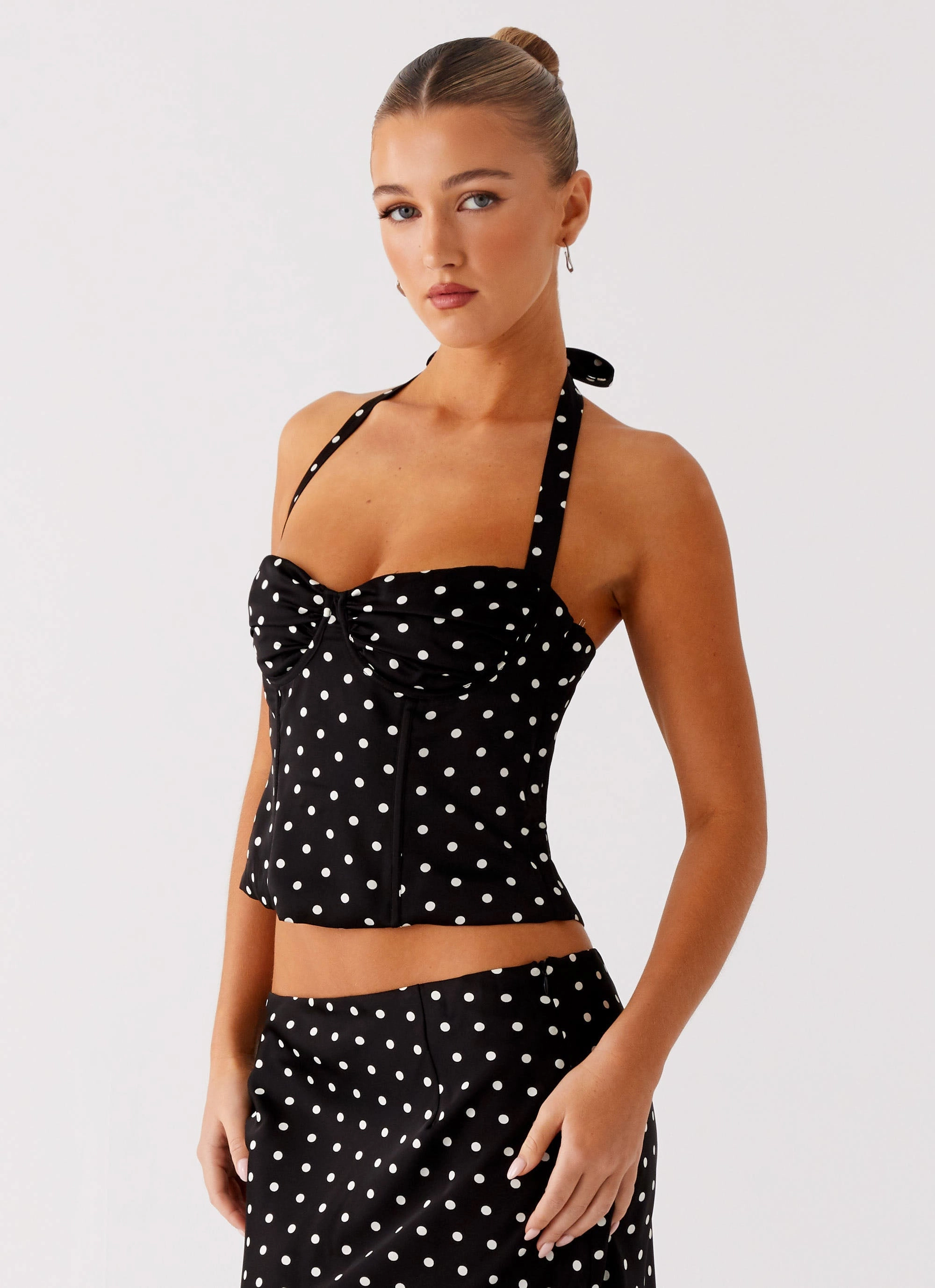 Breanne Top - Black Polka Dot Friction Resistant Shoulder