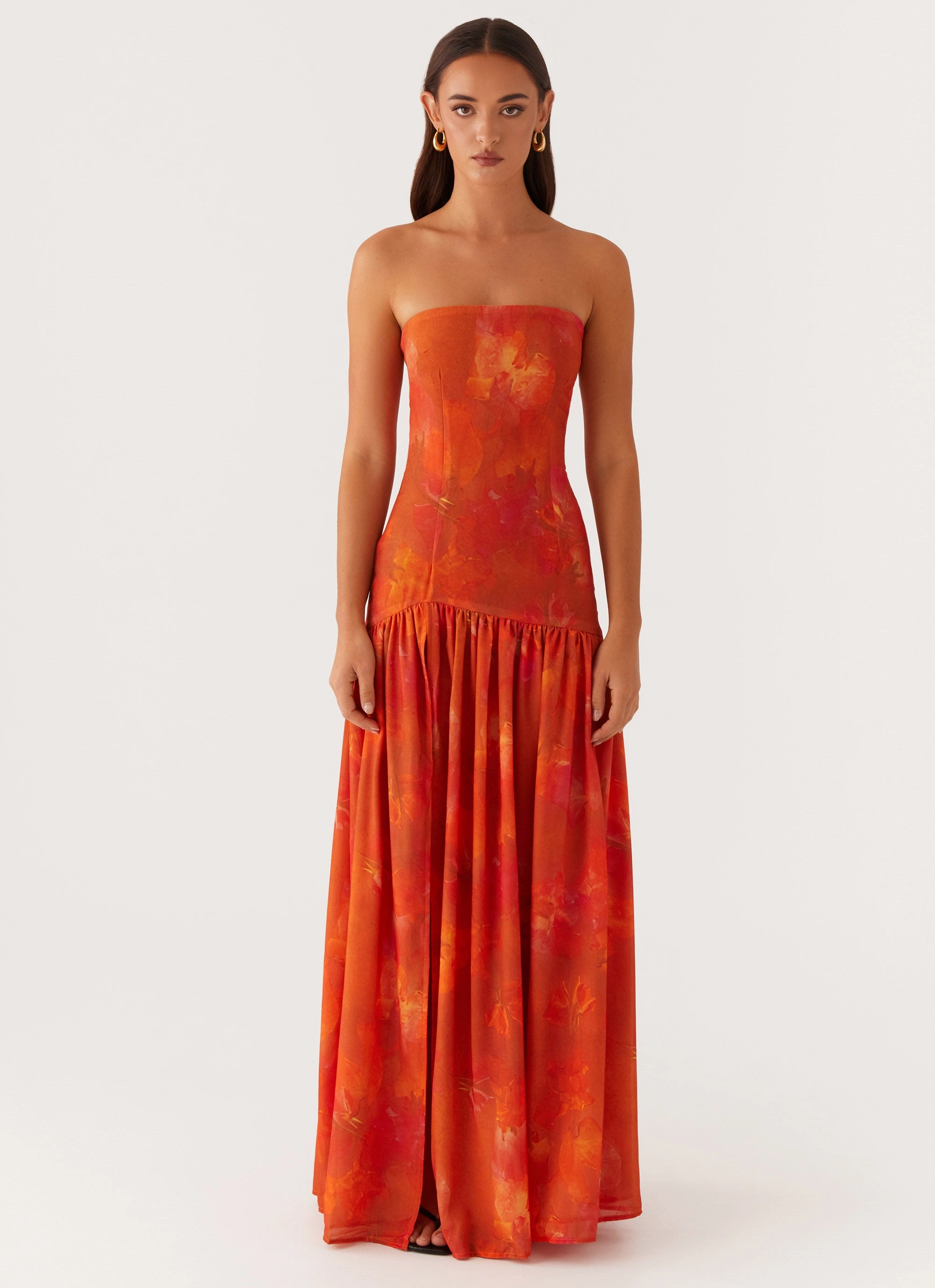 Trendy Silhouette Easy Elegance Eden Strapless Maxi Dress - Amber