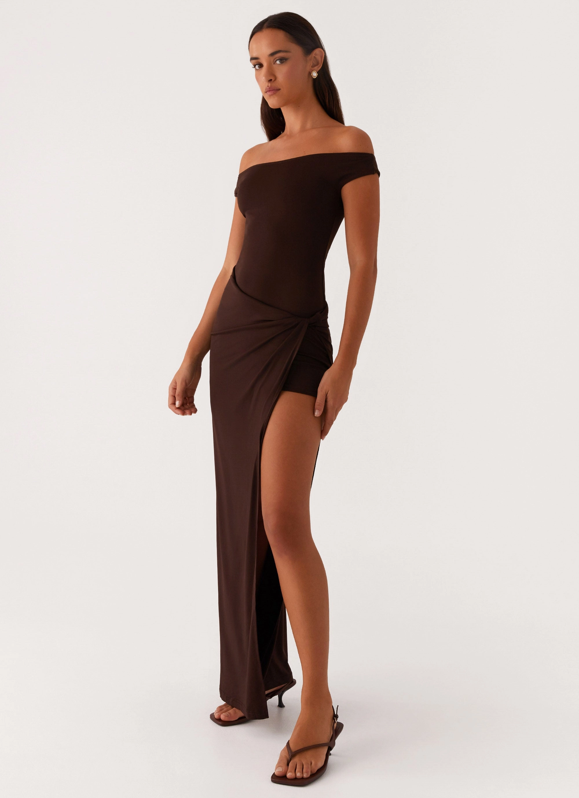 Sleek Volume Fall Inspired Amerie Maxi Dress - Chocolate