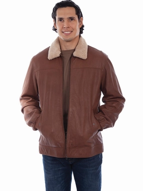 Reinforced Seam Construction Scully Mens Shearling Bomber Brown Leather Leather Jacket