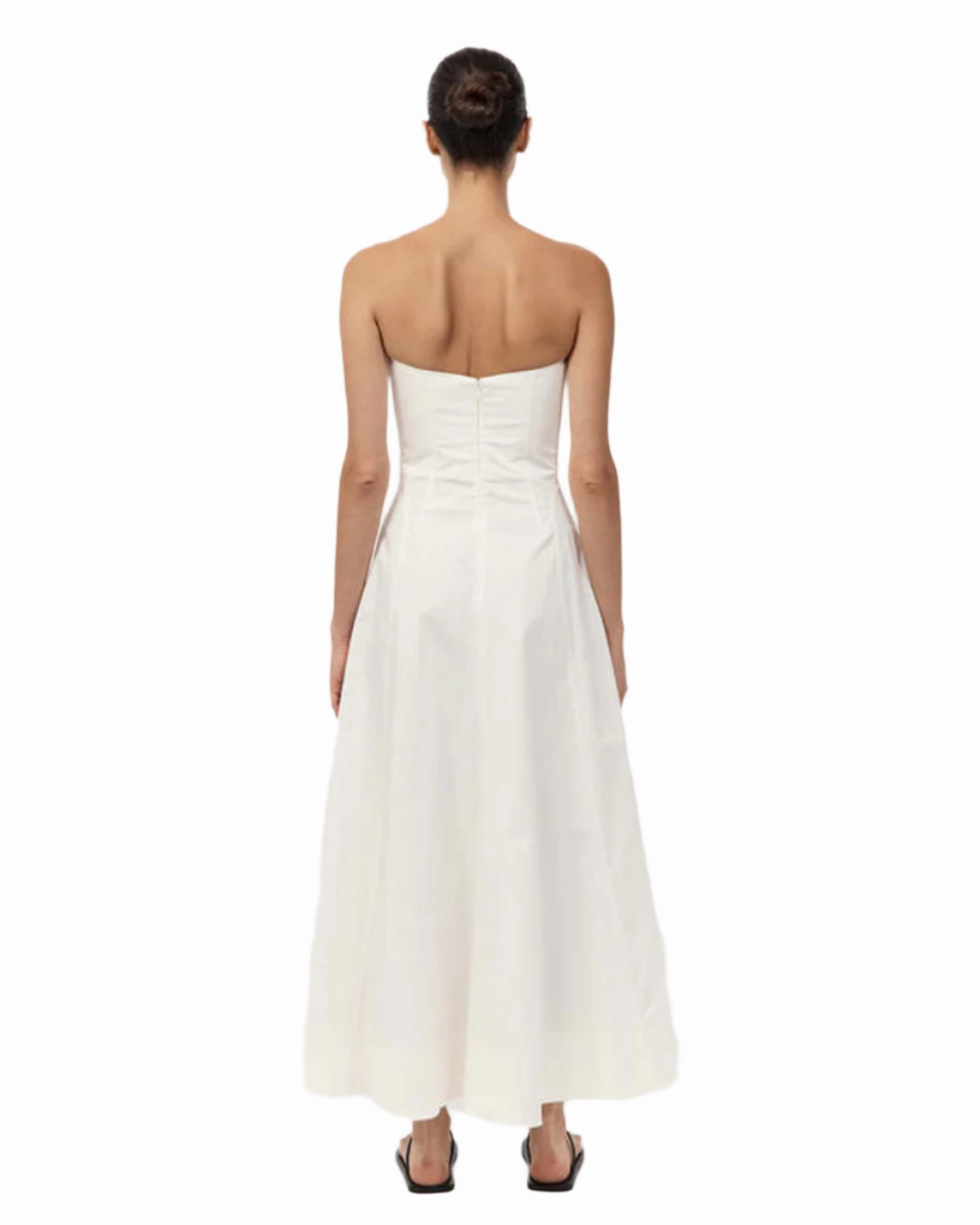 Seasonal Fit Side-Pocket Sculpted Cotton Strapless Dress in Milk