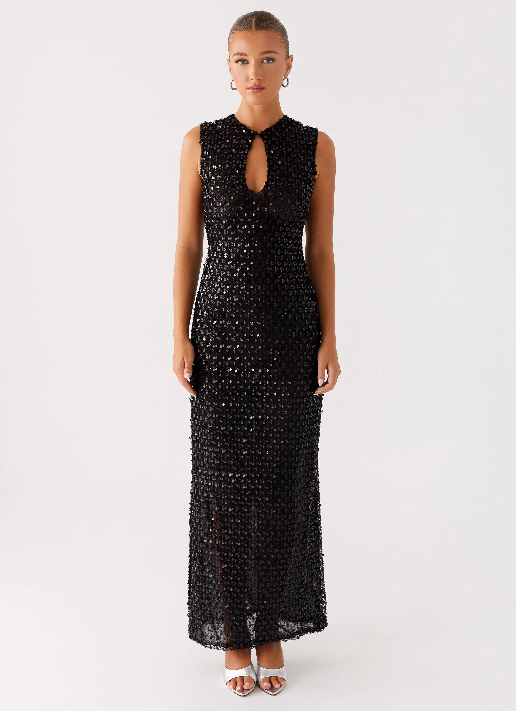 Unique Print Kore Sequin Maxi Dress - Black