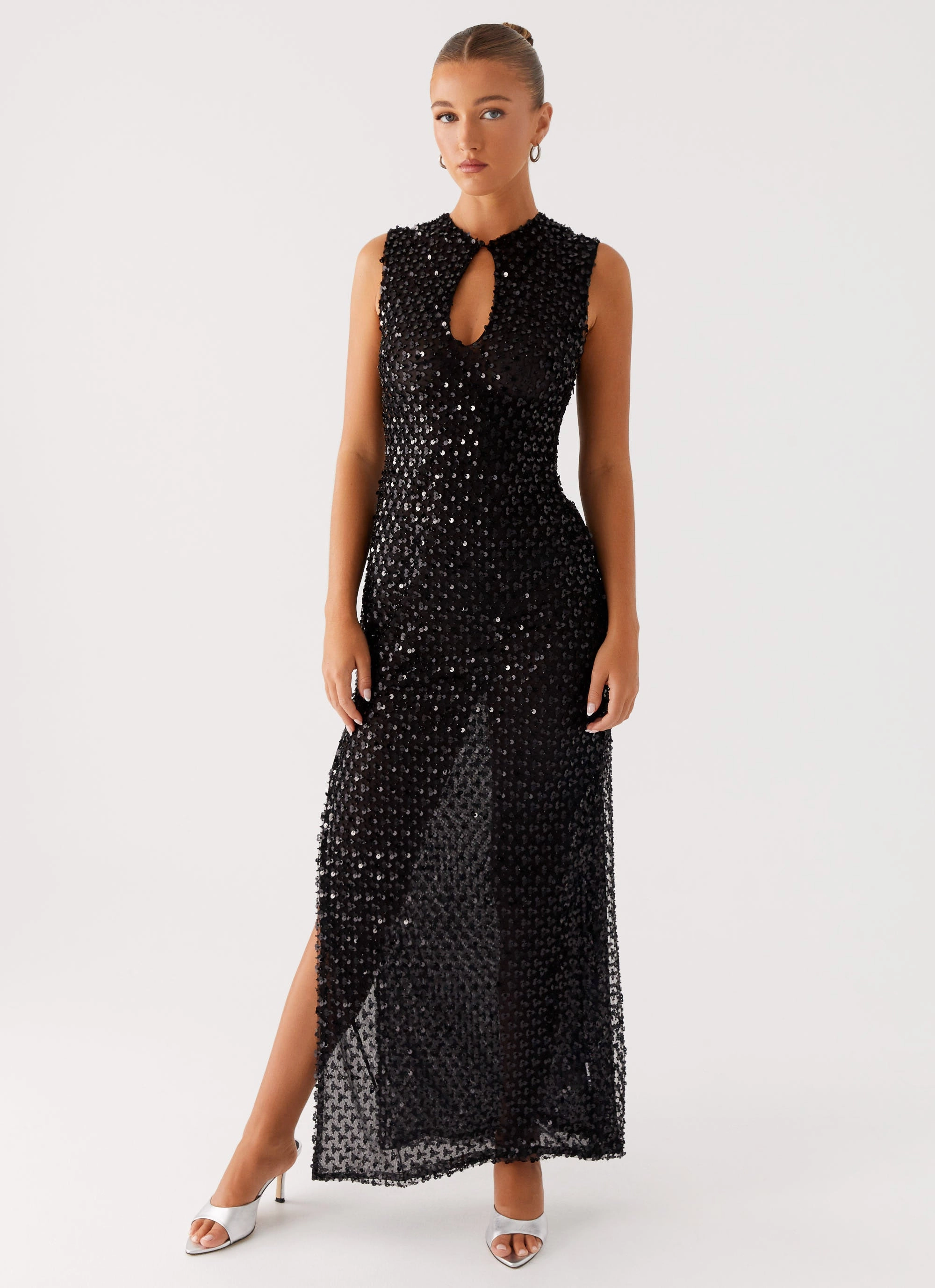 Velvet-Touch Kore Sequin Maxi Dress - Black