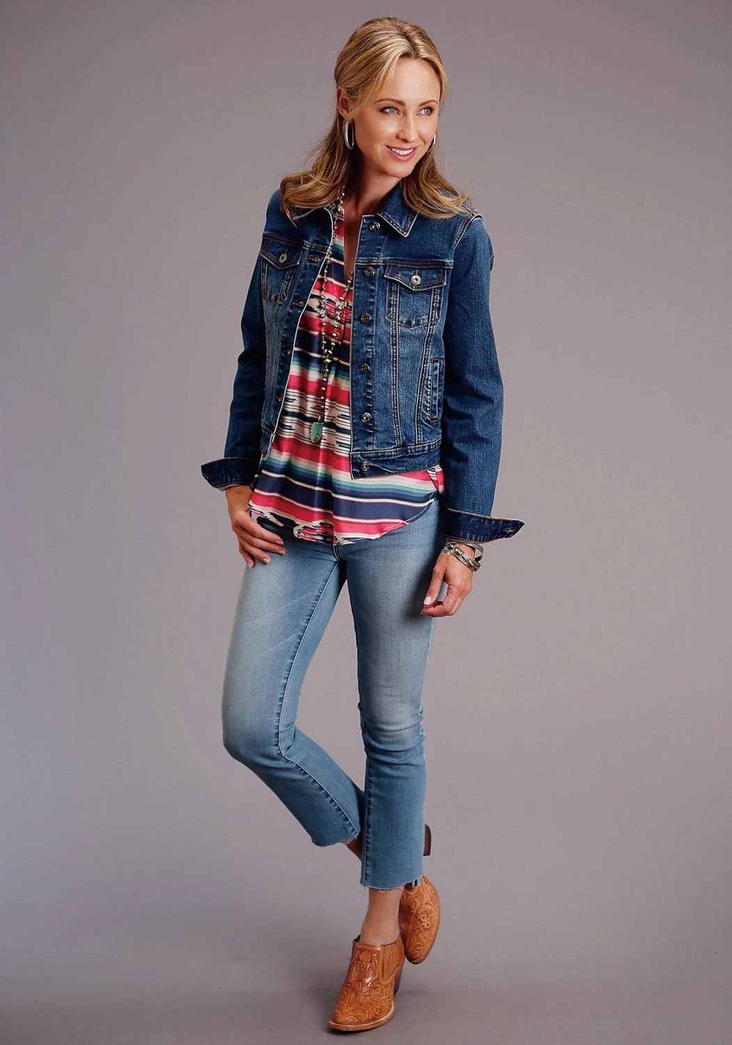 Draft Block LightweightConstruction Stetson Womens Blue Cotton Blend Denim Straight Yoke Jacket