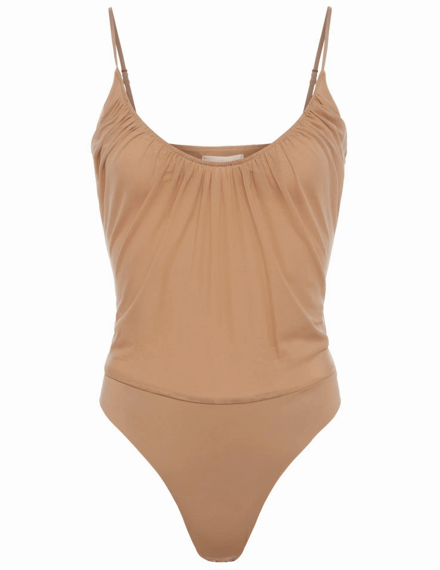 L'AGENCE Gelina Ruched Scoop-Neck Bodysuit in Dark Cappuccino Light Fit Quick Release Buckle