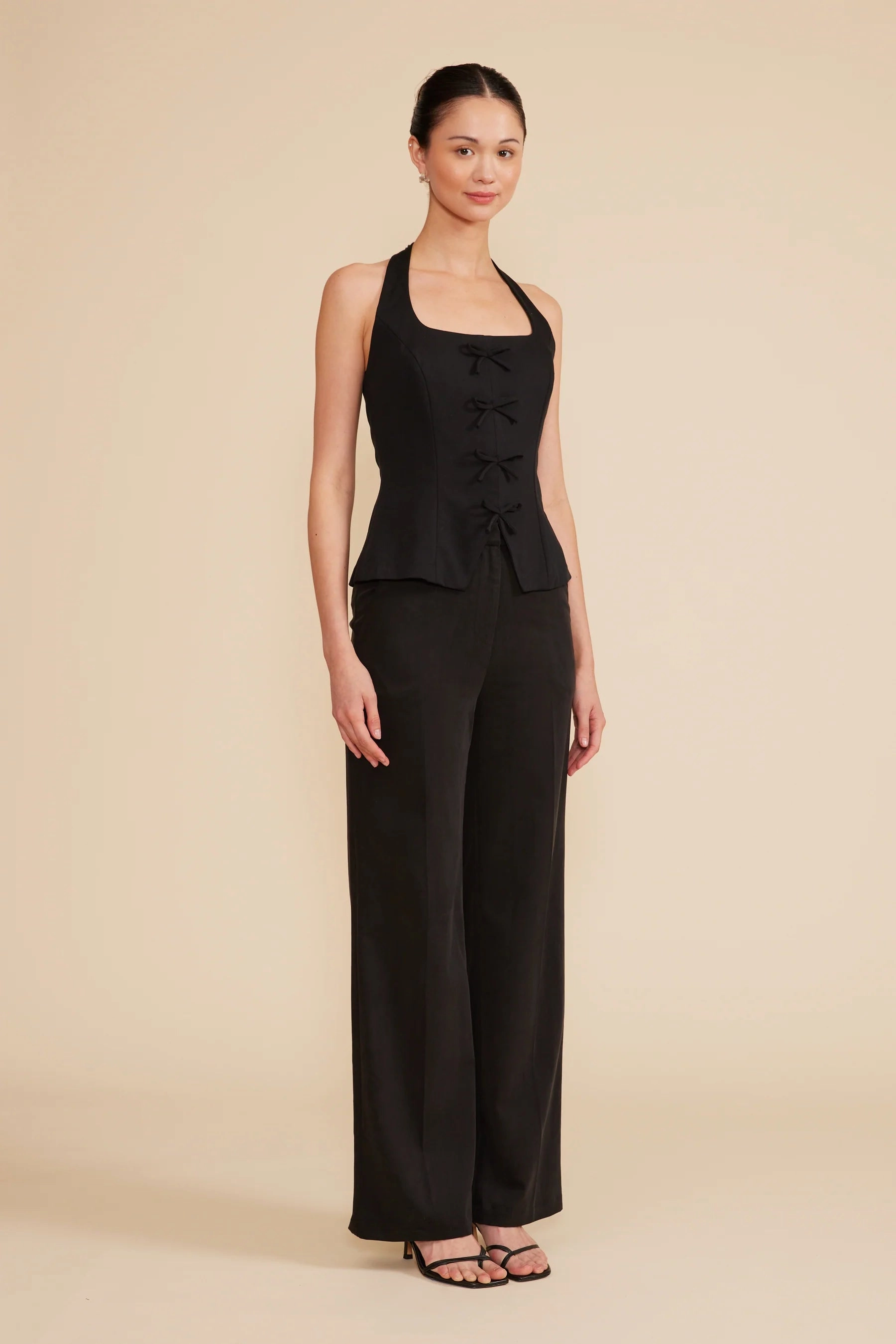 FourWay Stretch Fabric Water resistant coating Clementine Halter Vest - Black