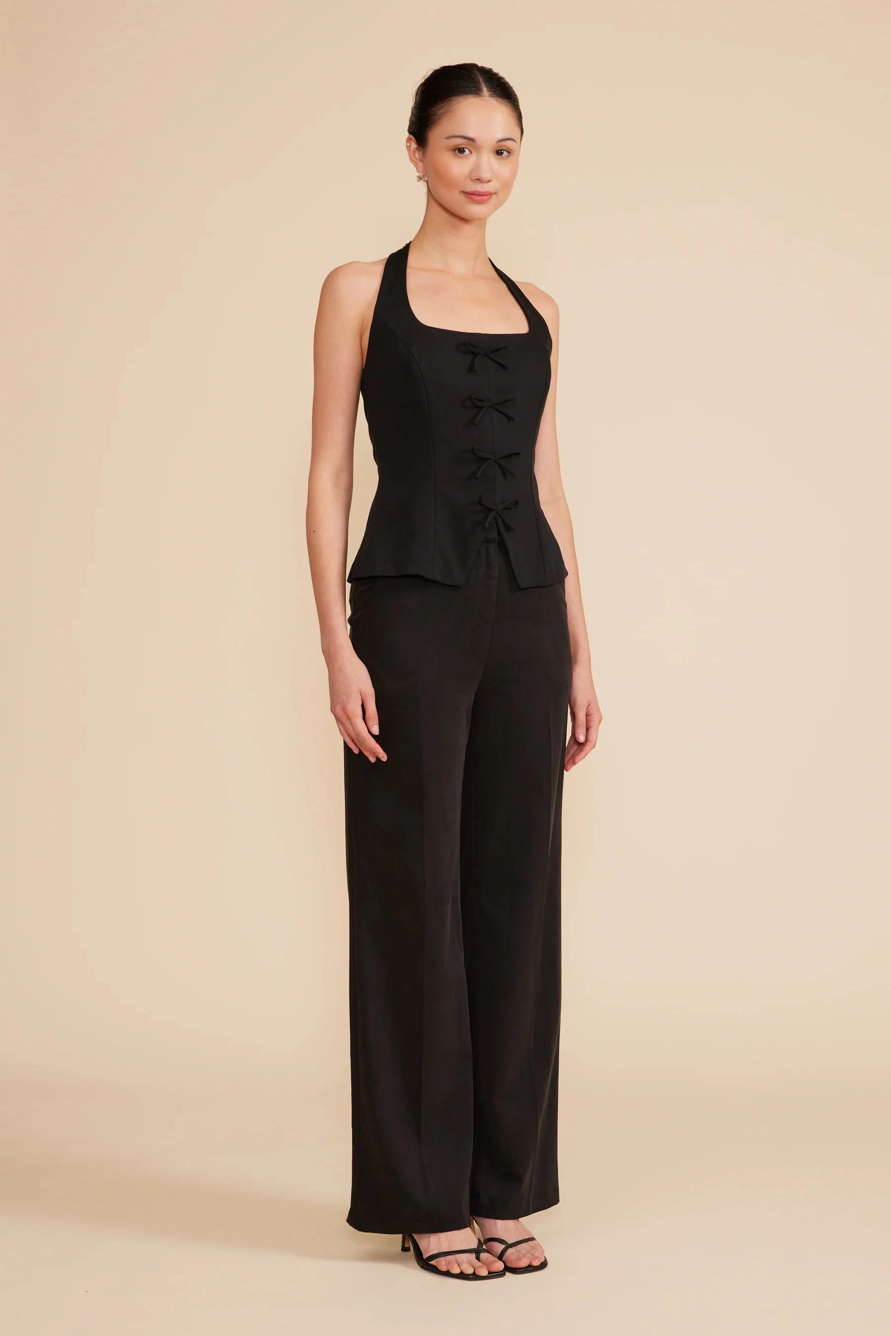 Chic Cardigan StretchableKnit Clementine Halter Vest - Black