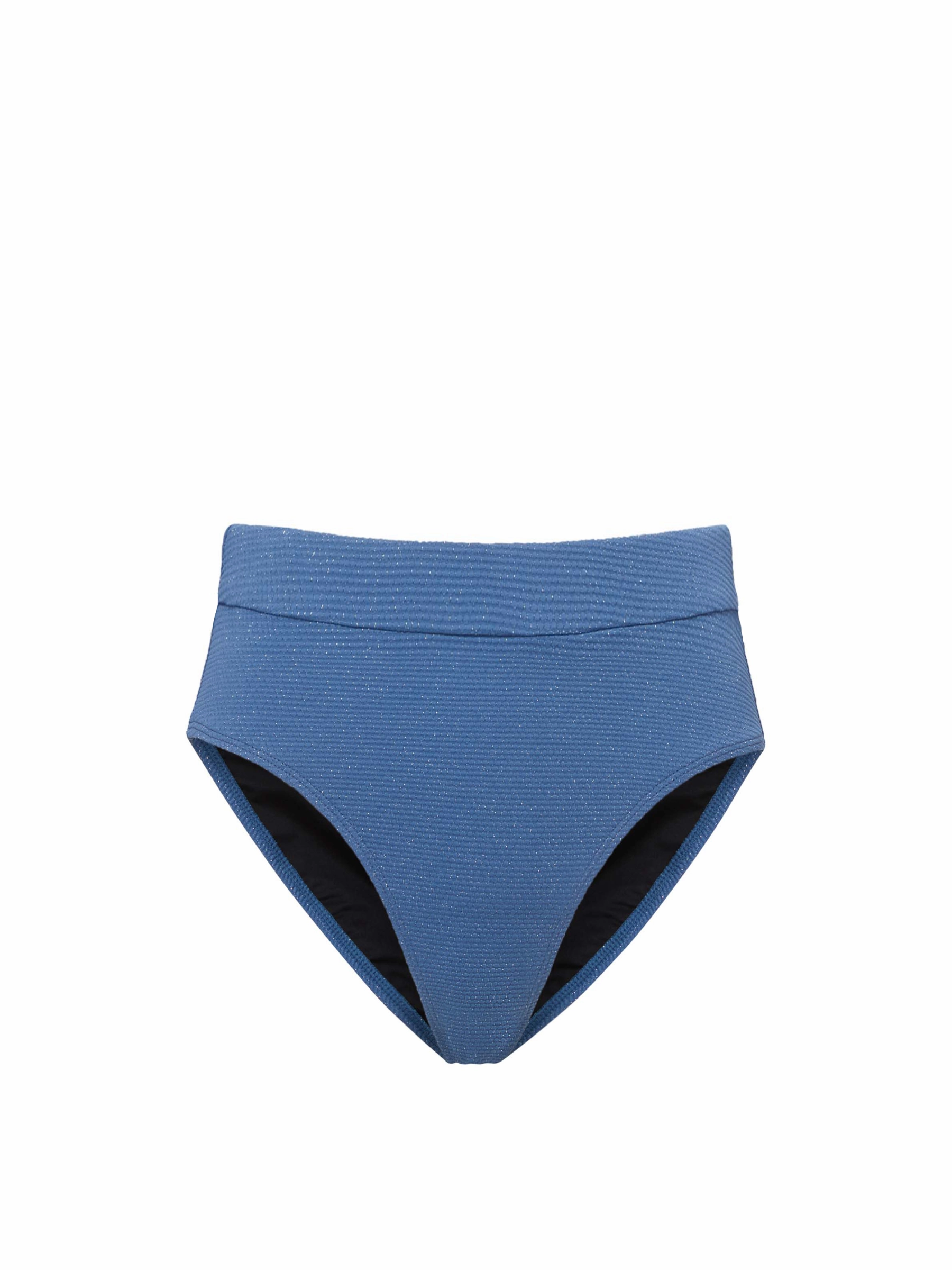 Non Restrictive Fit Hi Leg Hi Waist Bottom In Steel Blue Metallic Pique