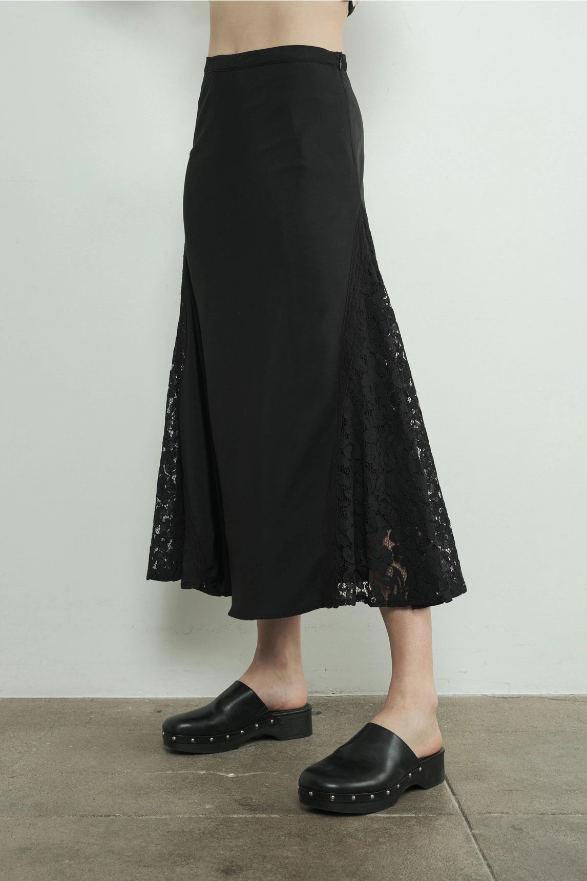 Satin Lace Midi Skirt - Black Functional Ease Performance Gear