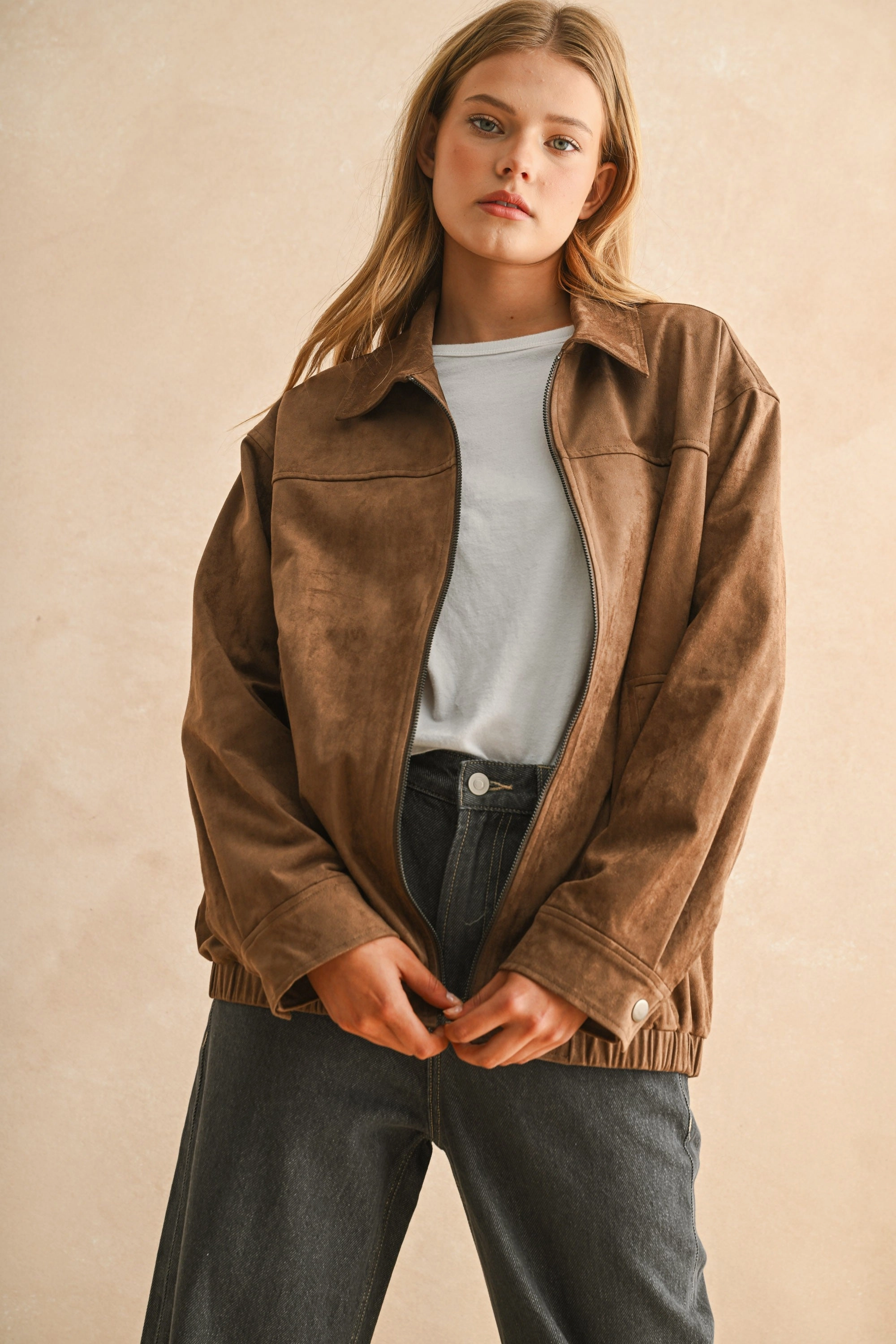 Casual Pullover ThermalRegulating Fabric Suede Oversized Bomber Jacket