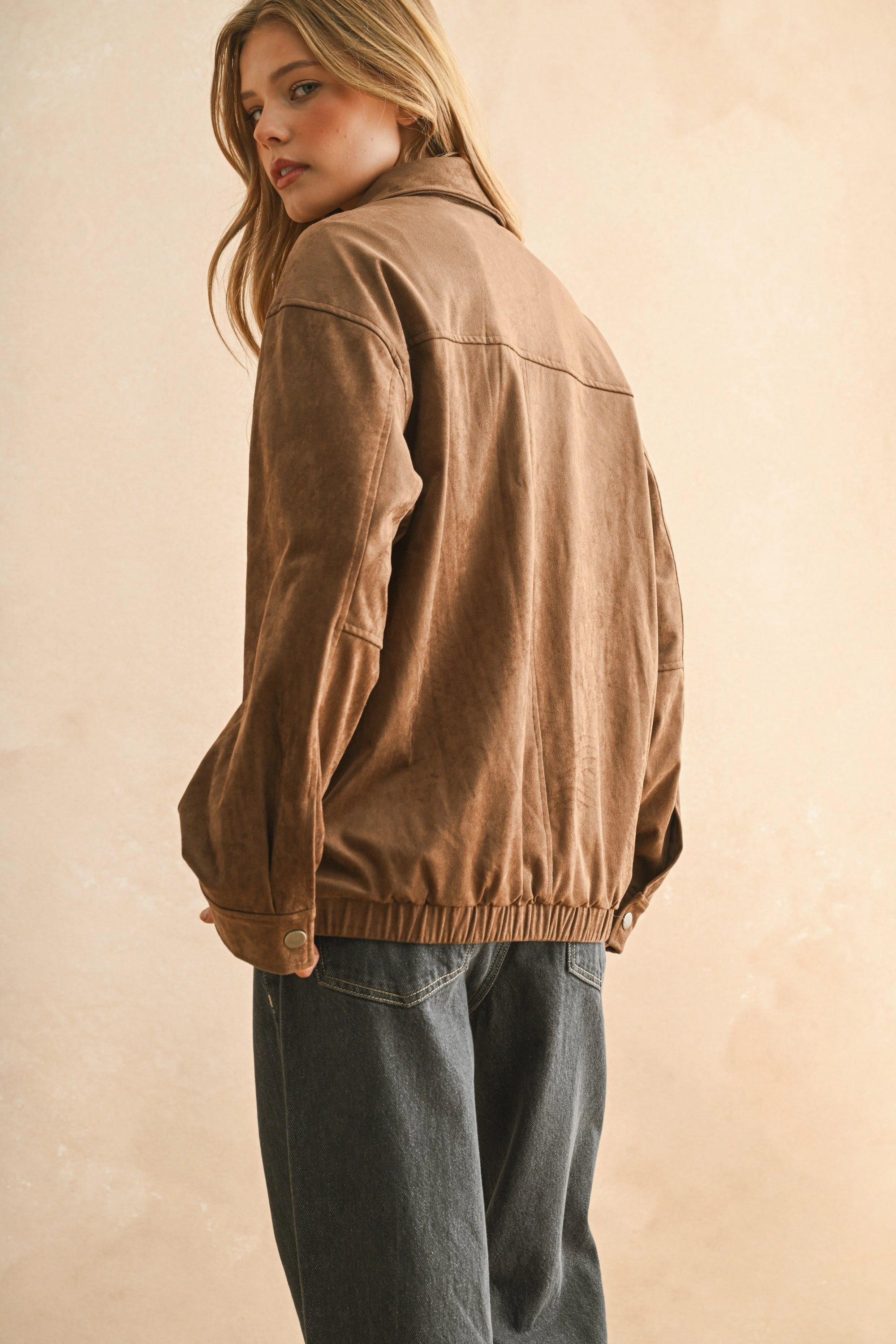 Formal Wear ComfortStretchFit Suede Oversized Bomber Jacket
