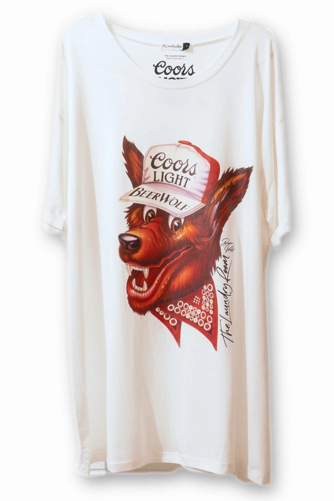 Reinforced Stress Points Lightweight Design Beer Wolf Oversized Tee - White